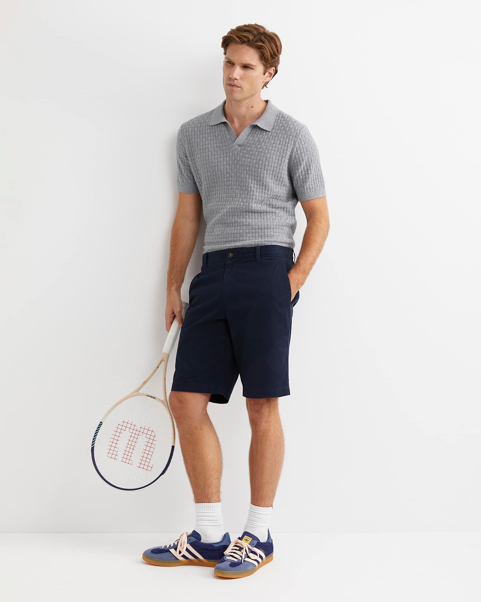Bryant Knitted Polo in GREY MELANGE