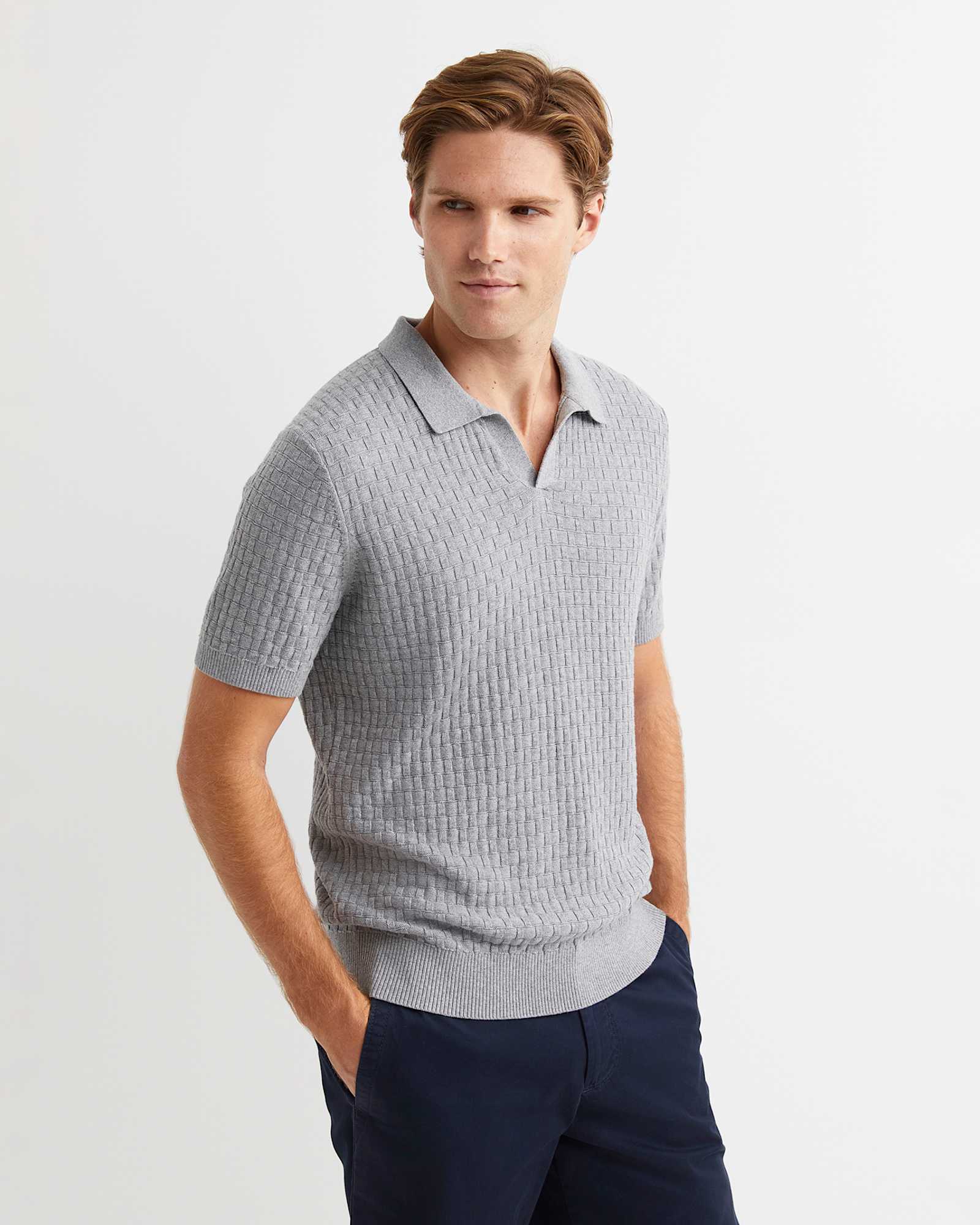 Bryant Knitted Polo in GREY MELANGE