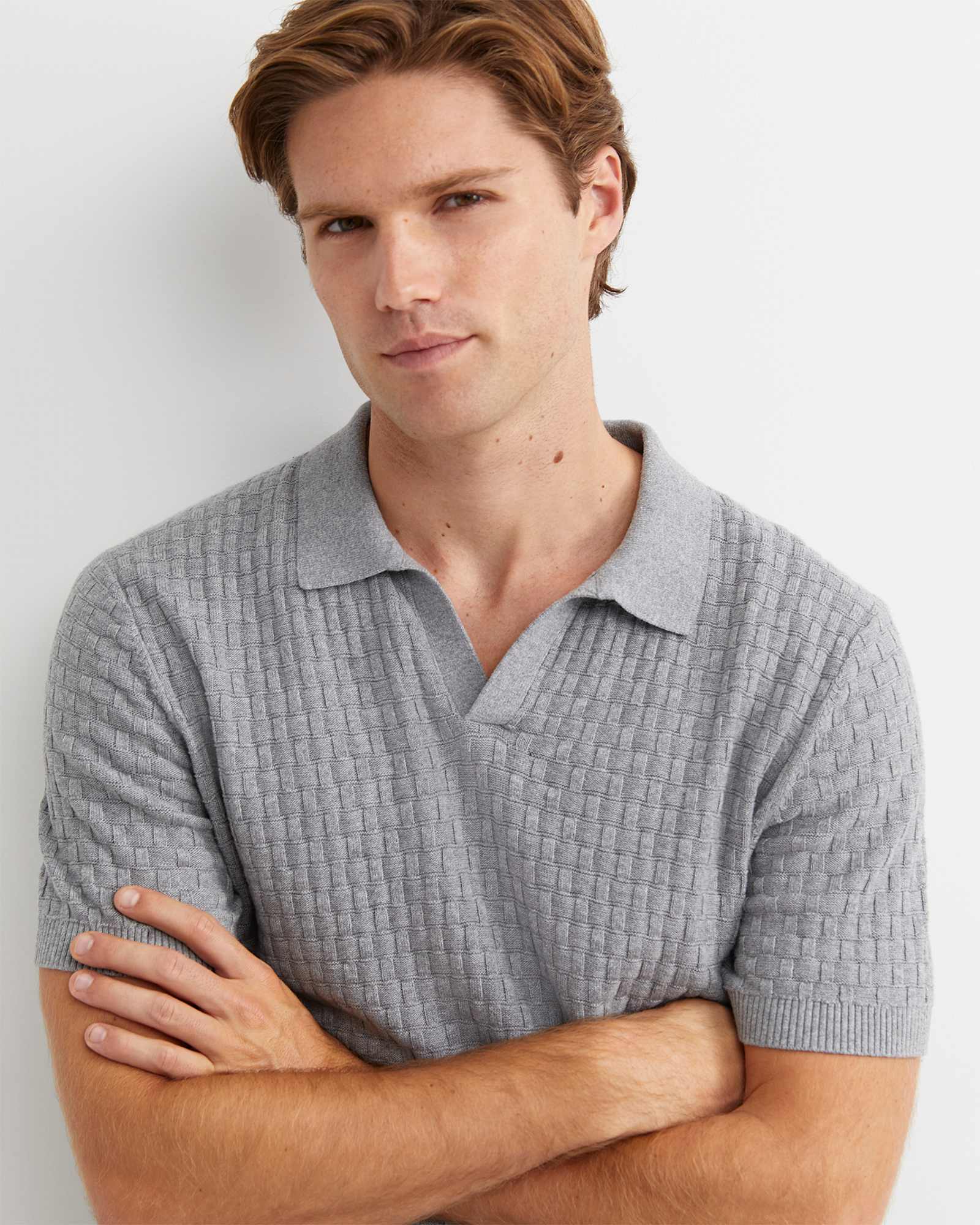 Bryant Knitted Polo in GREY MELANGE
