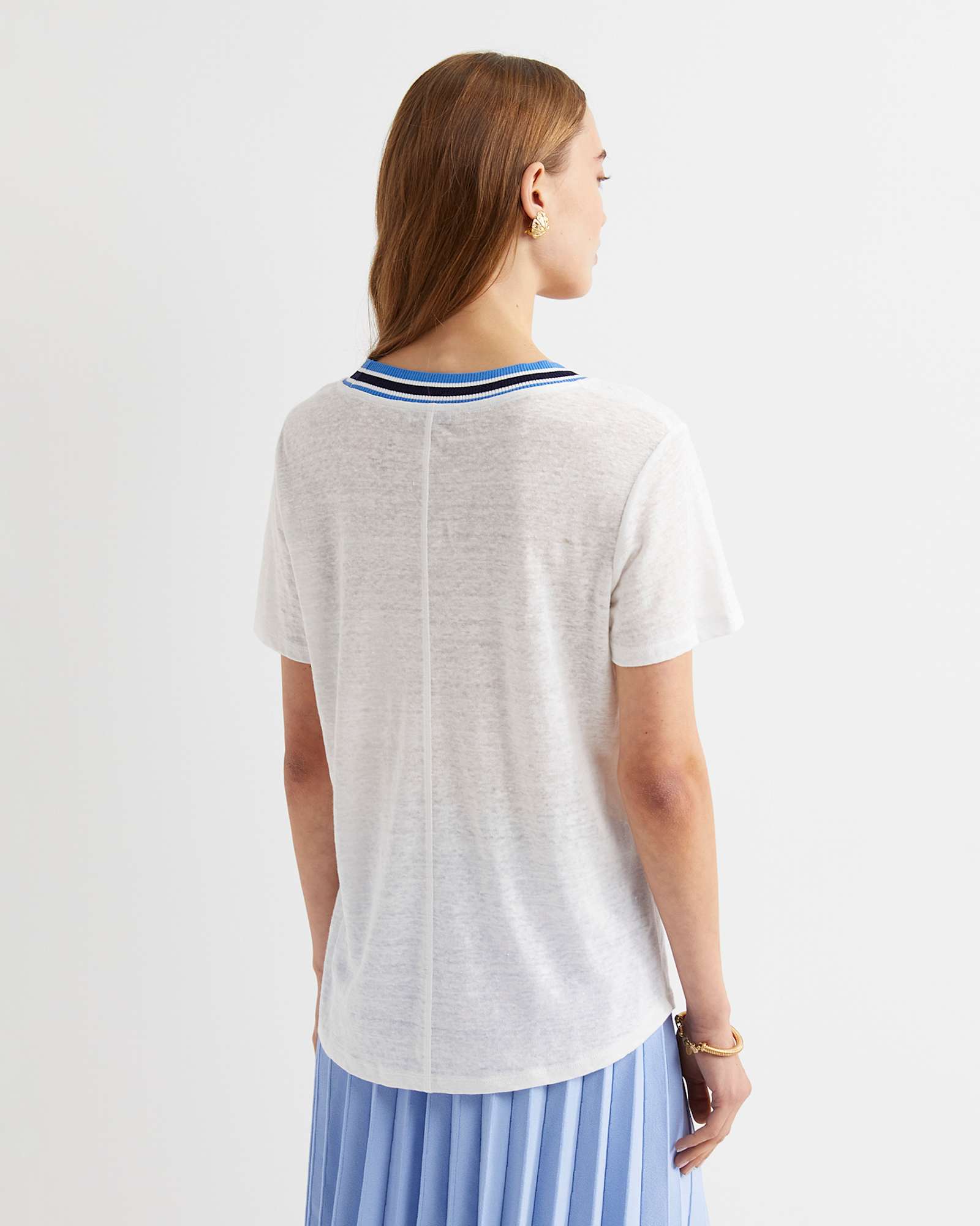 Tonia Rib Neck Short Sleeve Tee in WHITE/MULTI