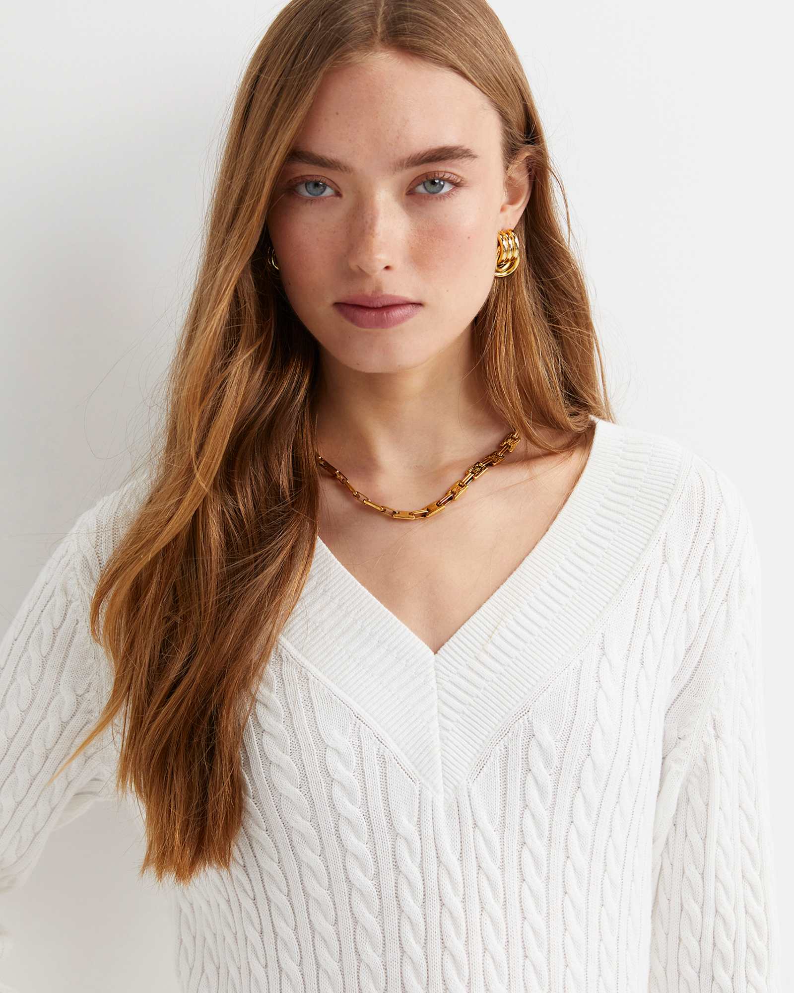 Elka Varsity Cable Sweater in WINTER WHITE