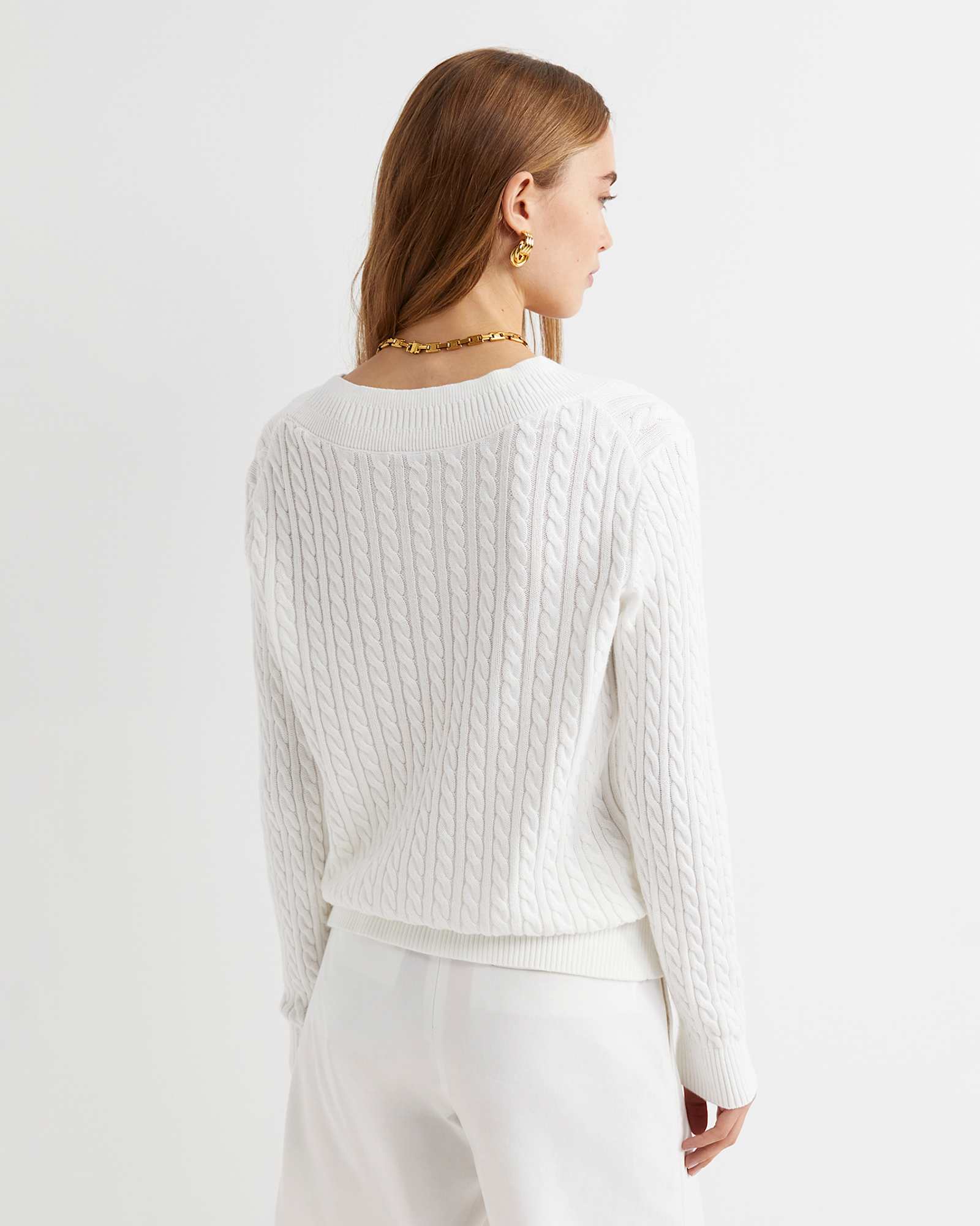 Elka Varsity Cable Sweater in WINTER WHITE
