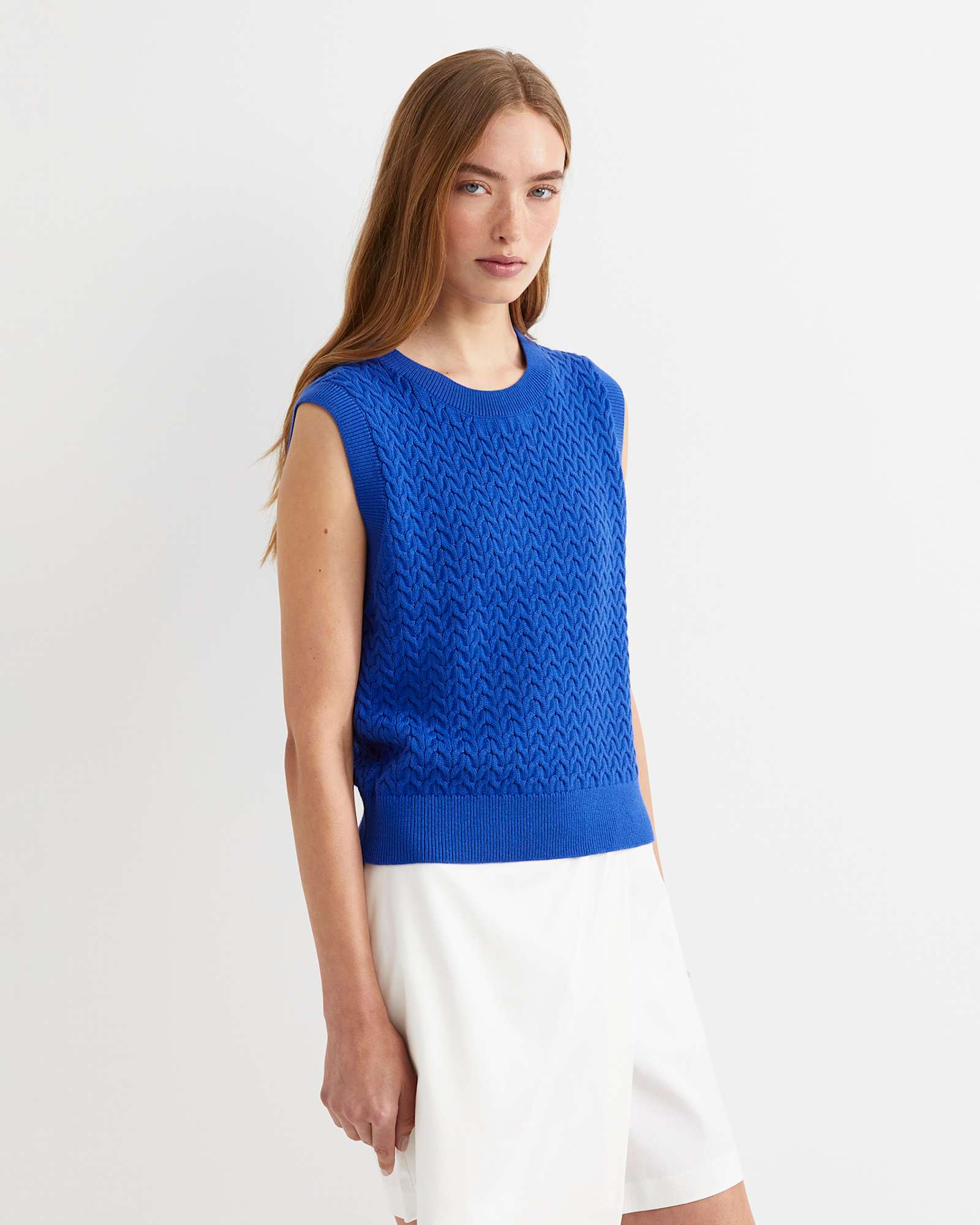 Elka Cable Cropped Vest in SORRENTO BLUE