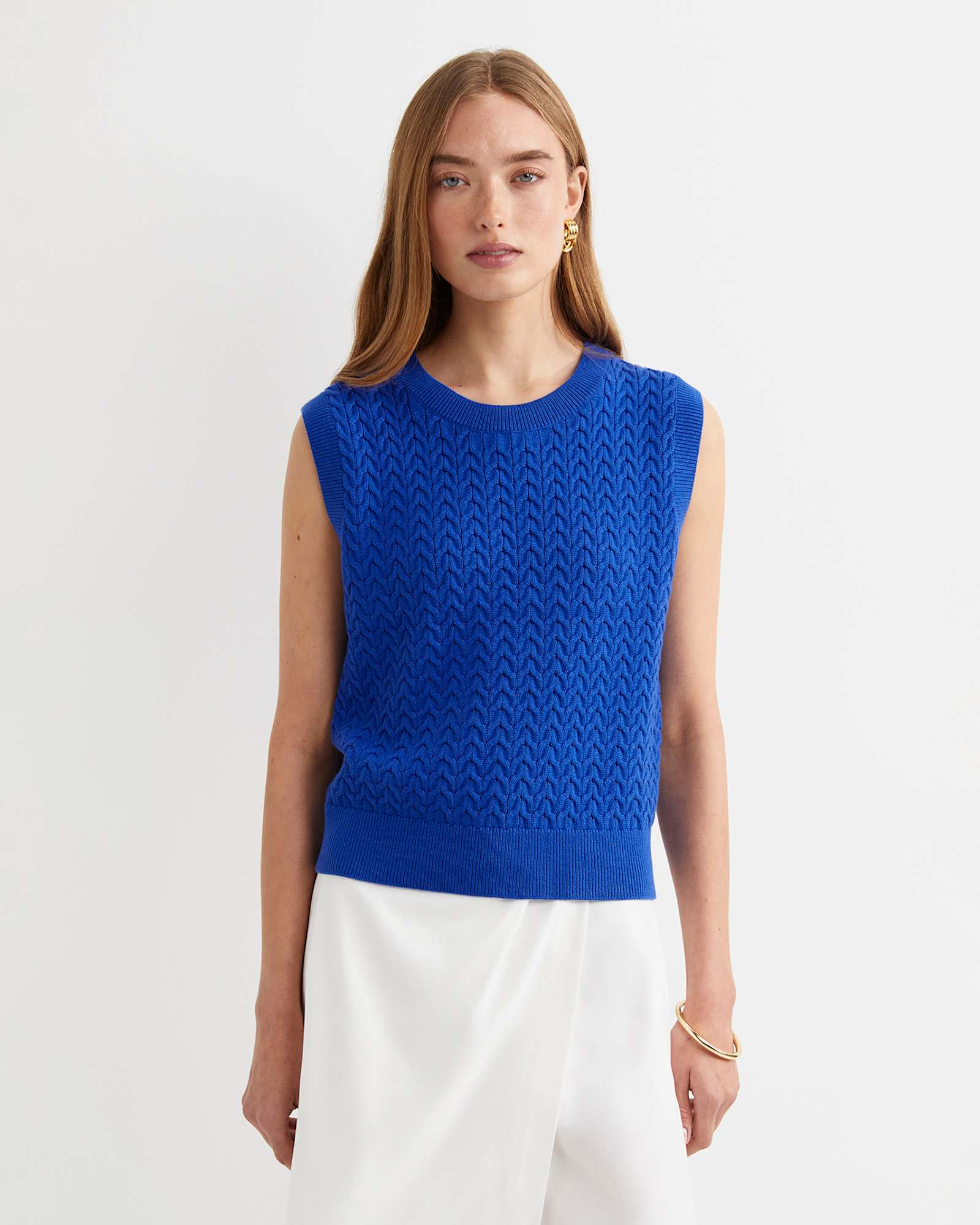 Elka Cable Cropped Vest in SORRENTO BLUE