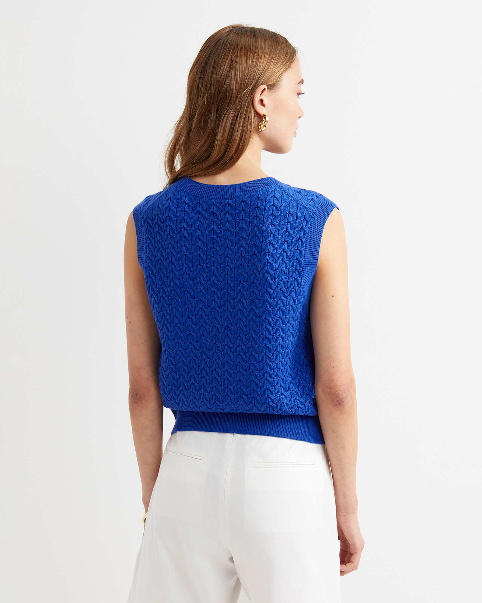 Elka Cable Cropped Vest in SORRENTO BLUE