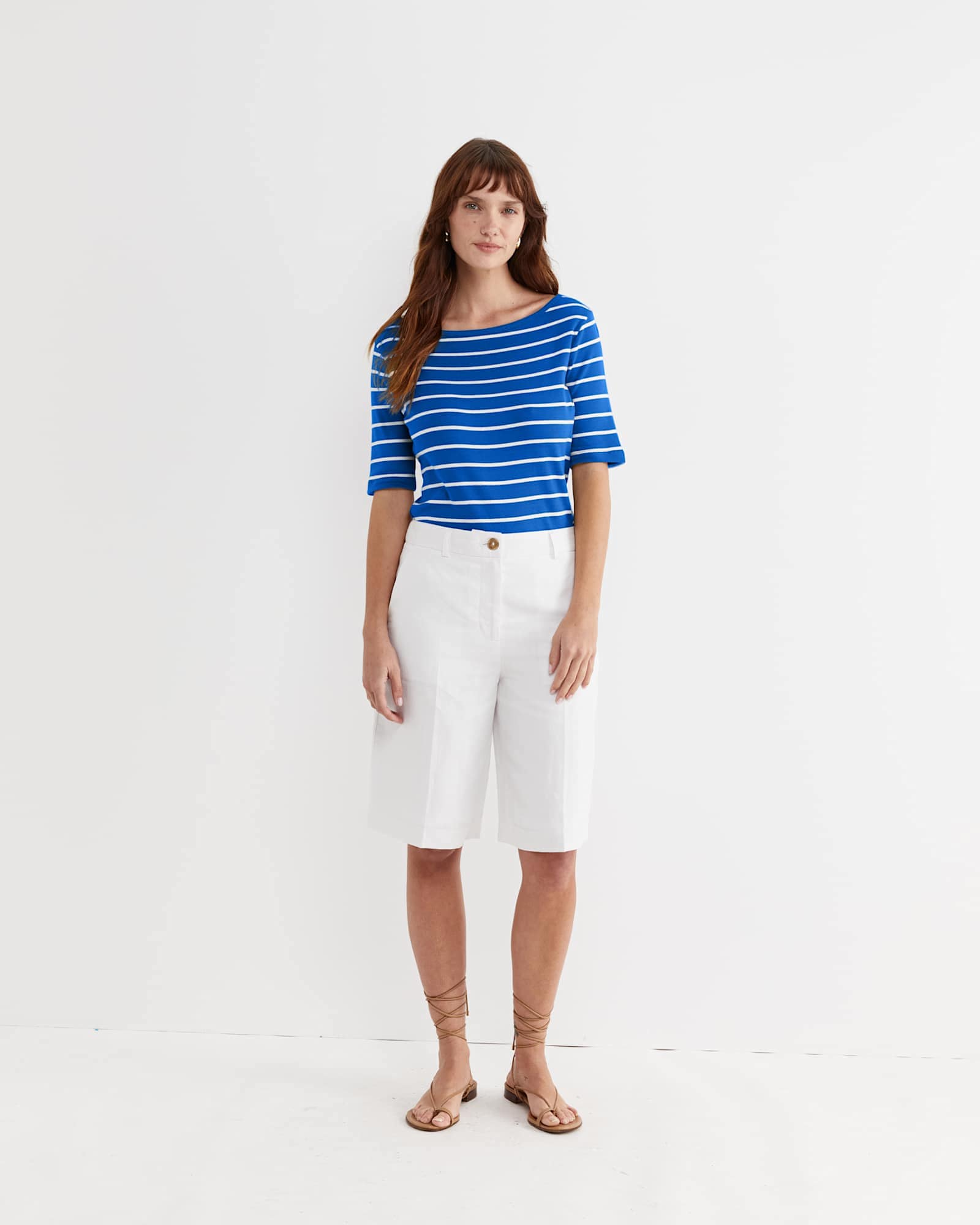 Heidi Boat Neck Half Sleeve Tee in BLUE/WHITE