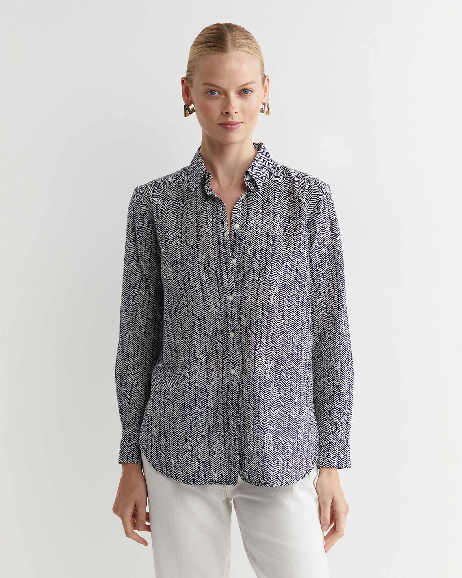 Harriet Cotton Silk Shirt in NAVY MULTI