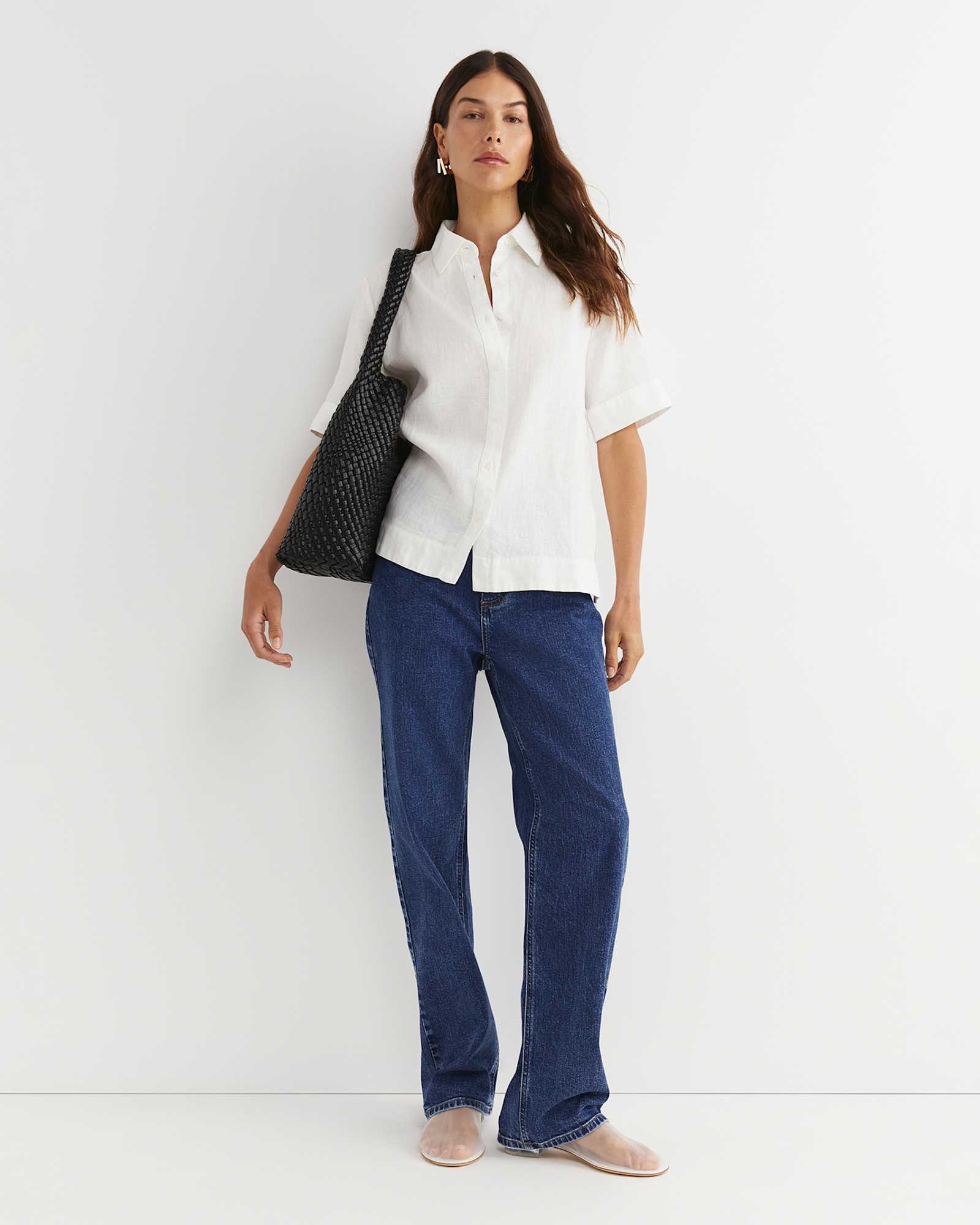 Lulu Short Sleeve Linen Shirt in WHITE