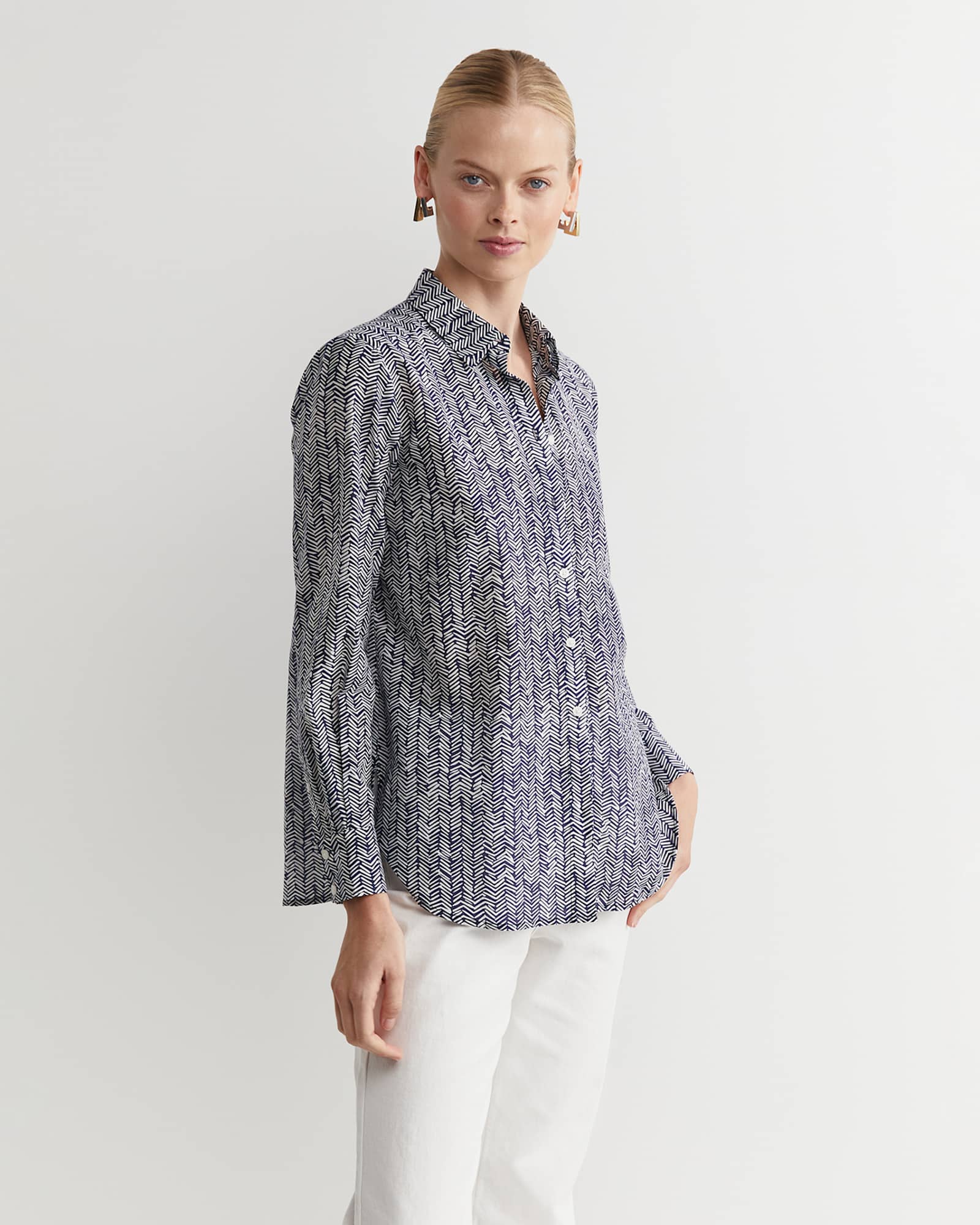 Harriet Cotton Silk Shirt in NAVY MULTI