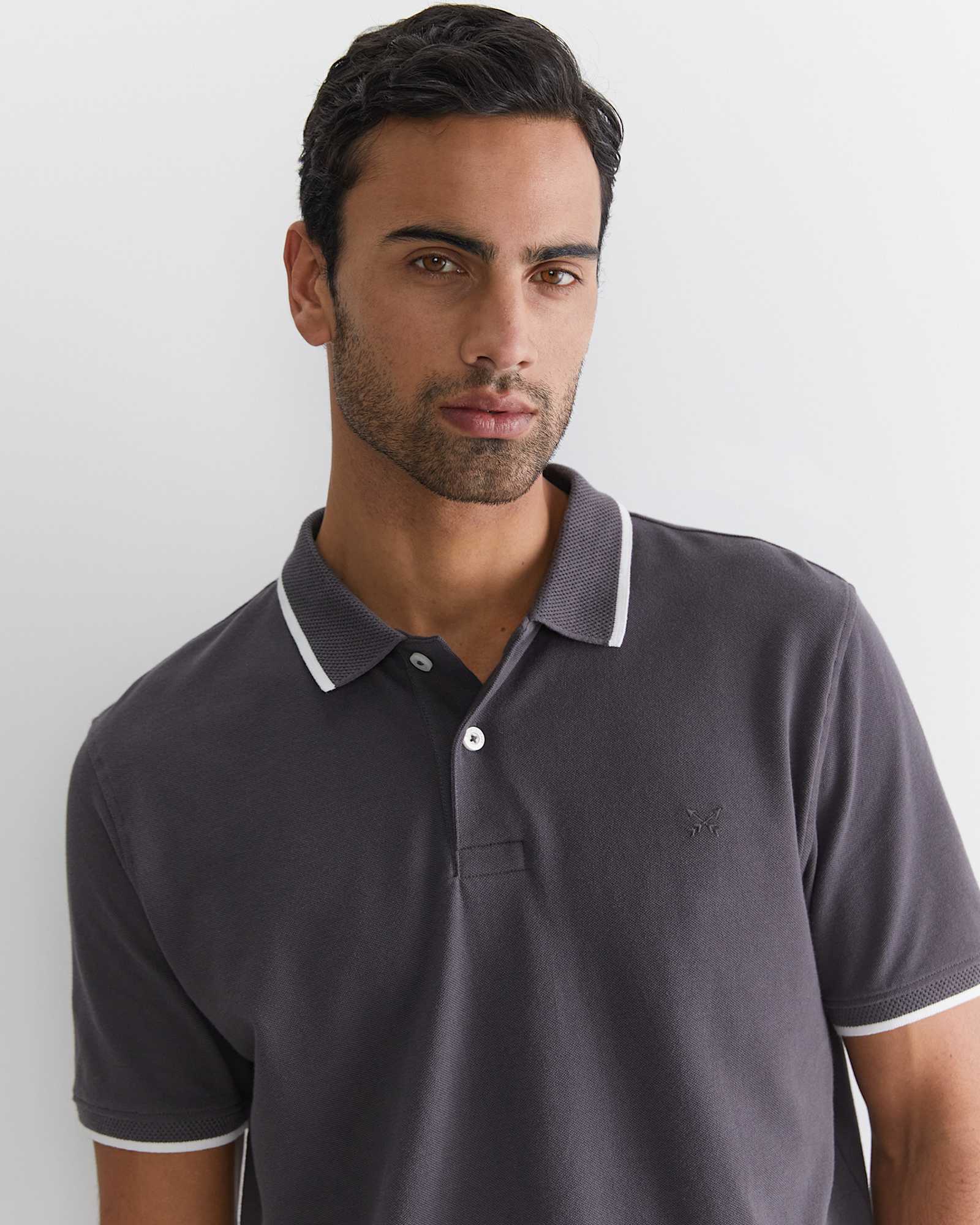 SC Tipped Pique Polo in CHARCOAL