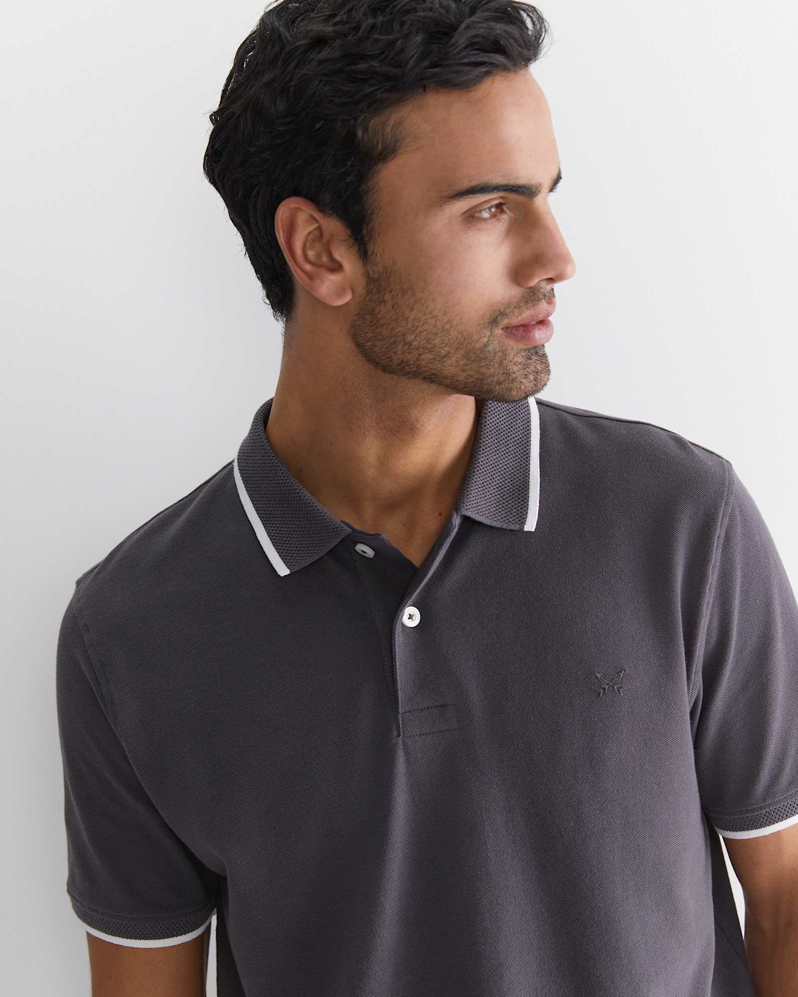 SC Tipped Pique Polo in CHARCOAL