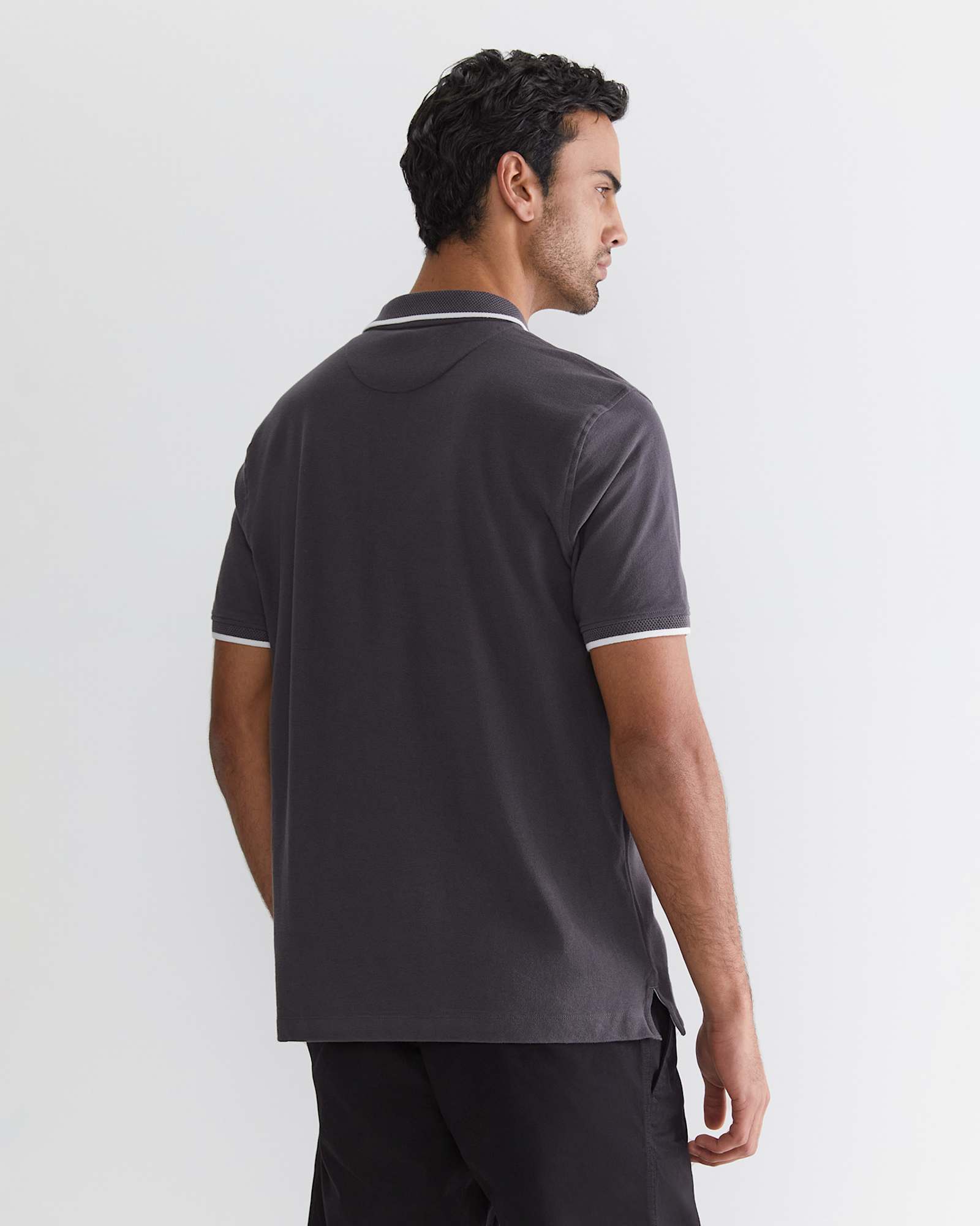 SC Tipped Pique Polo in CHARCOAL