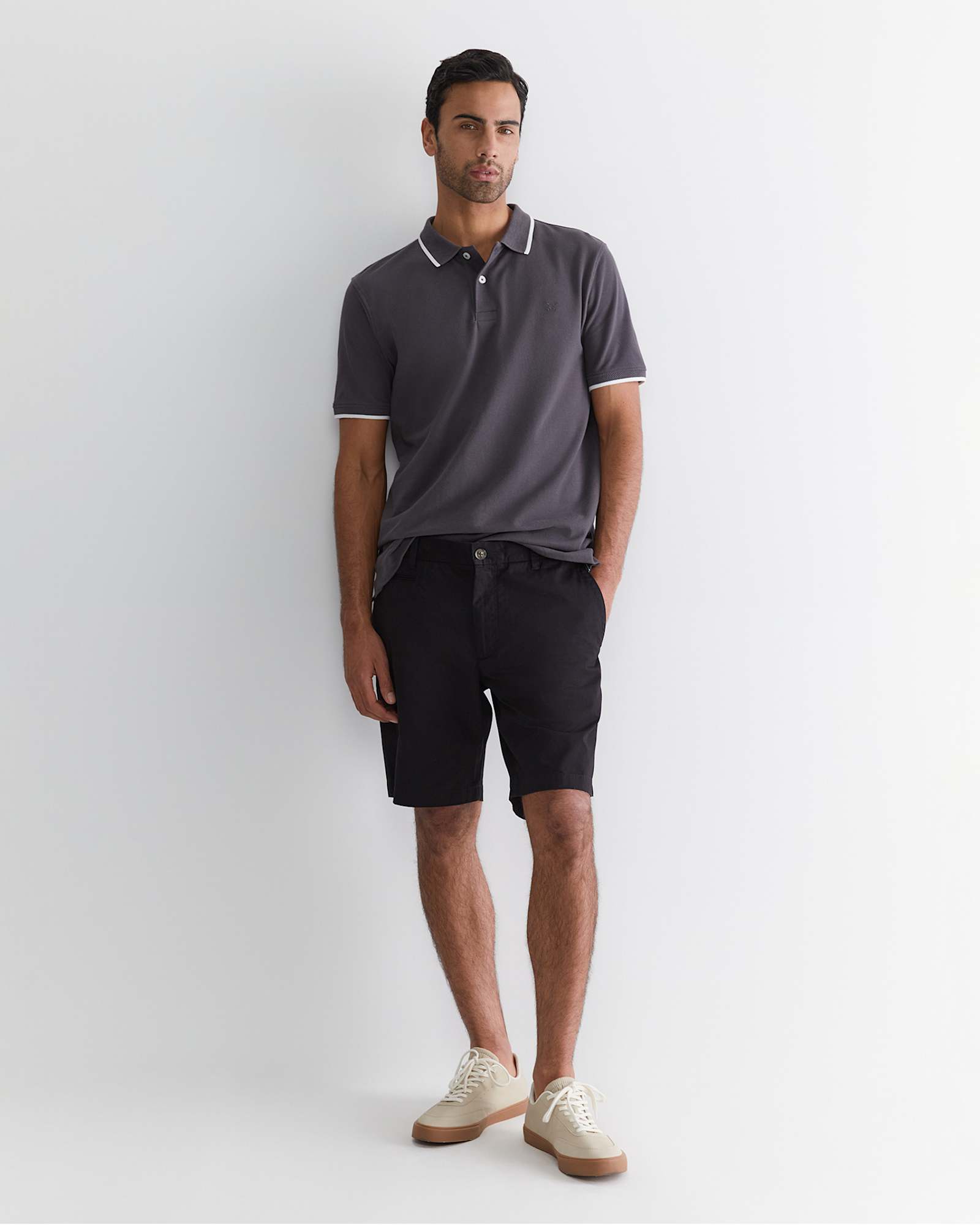 SC Tipped Pique Polo in CHARCOAL