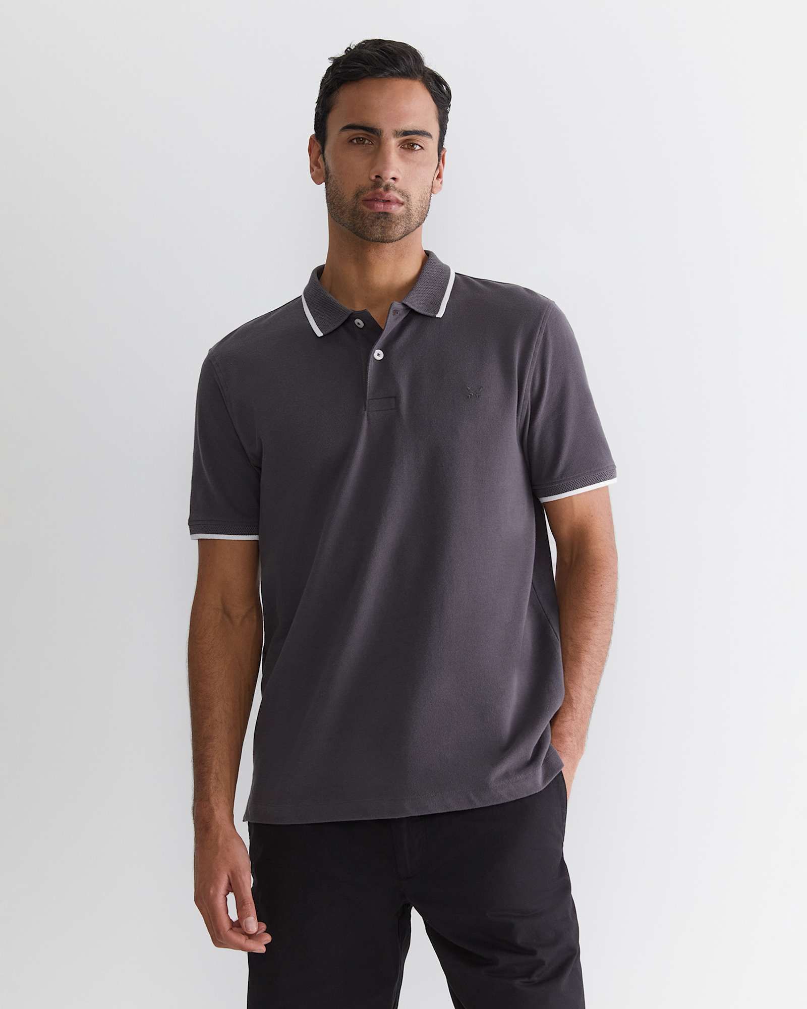 SC Tipped Pique Polo in CHARCOAL