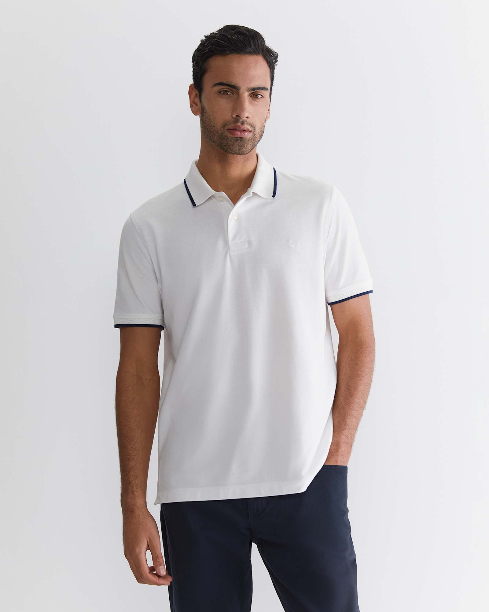 SC Tipped Pique Polo in WHITE
