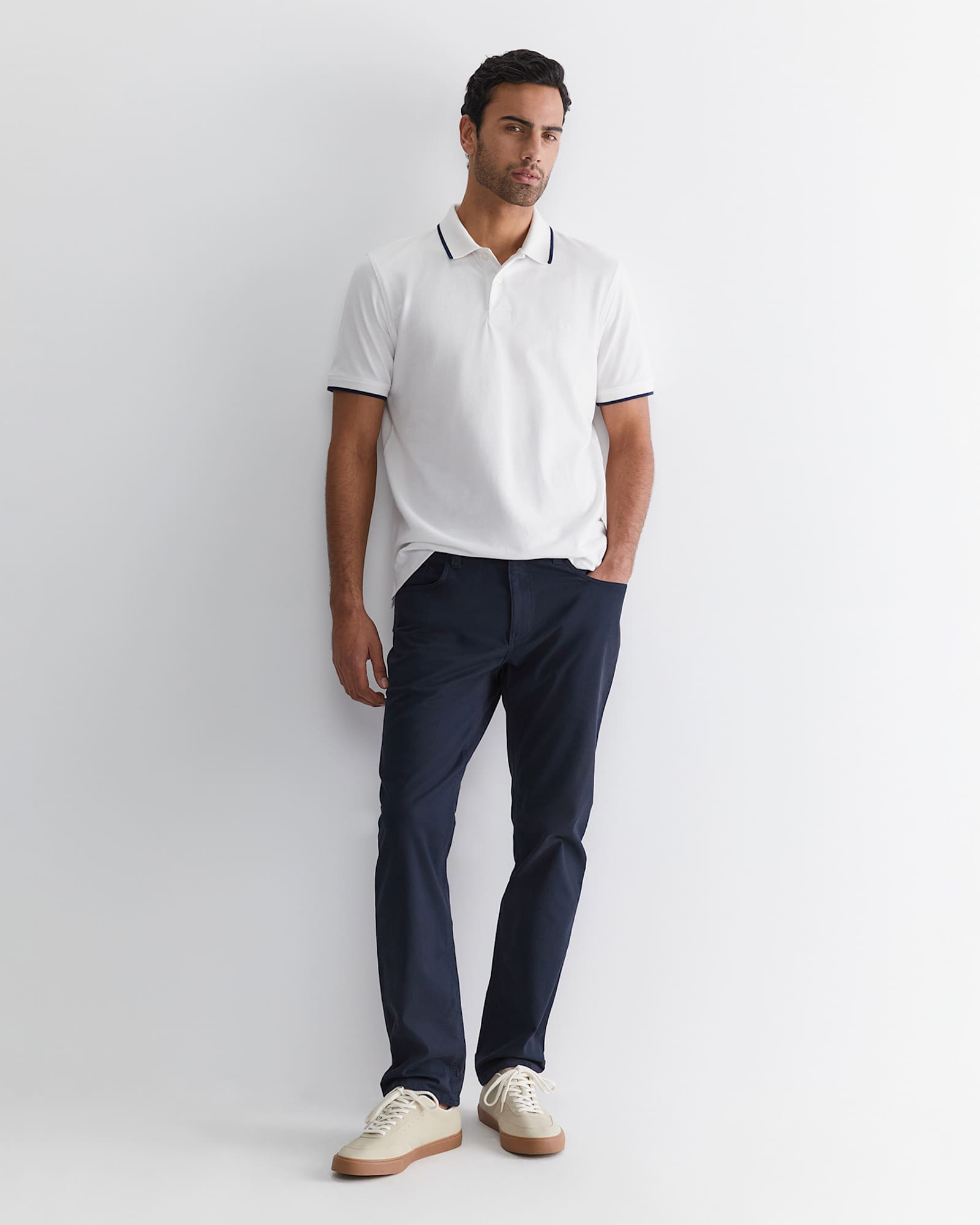 SC Tipped Pique Polo in WHITE