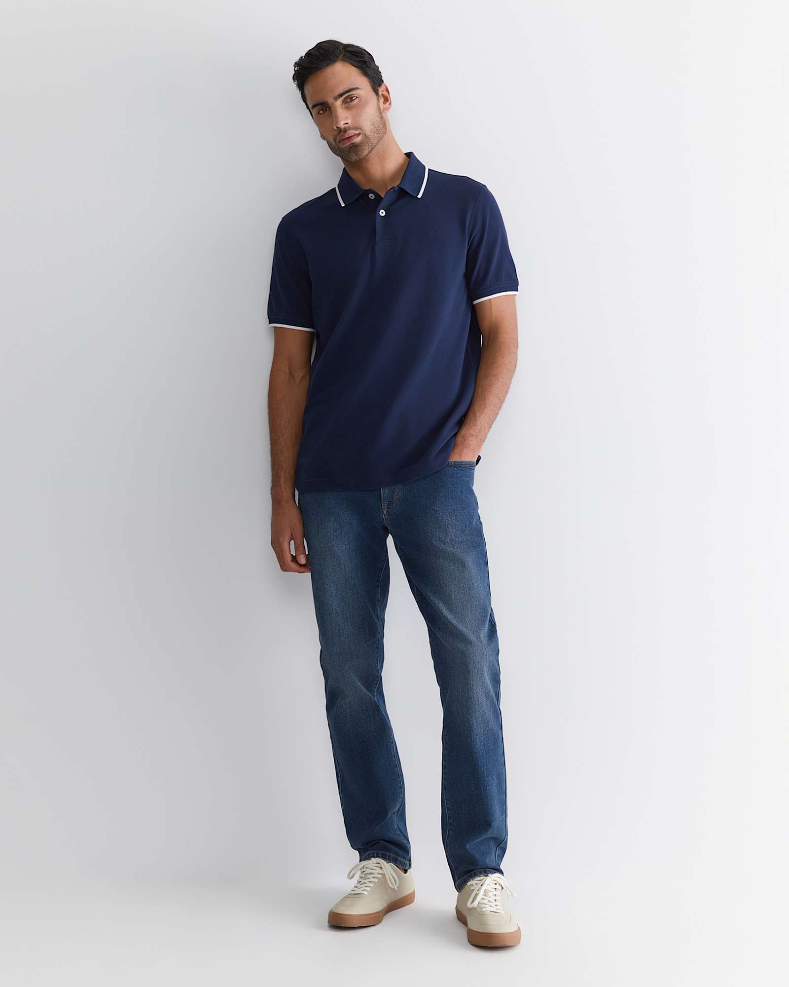 SC Tipped Pique Polo in NAVY