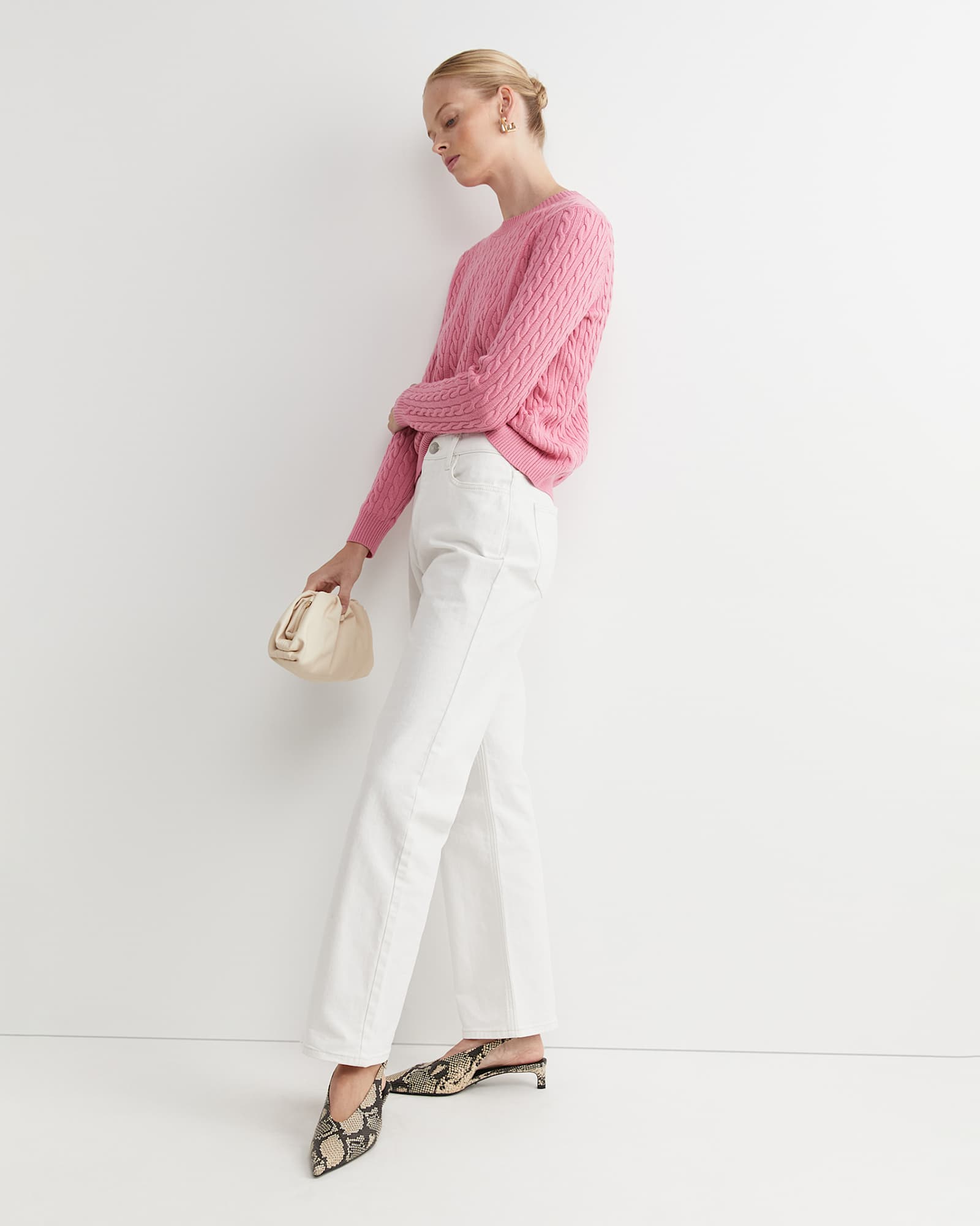 Merino Wool Baby Cable Sweater in ROSEBERRY