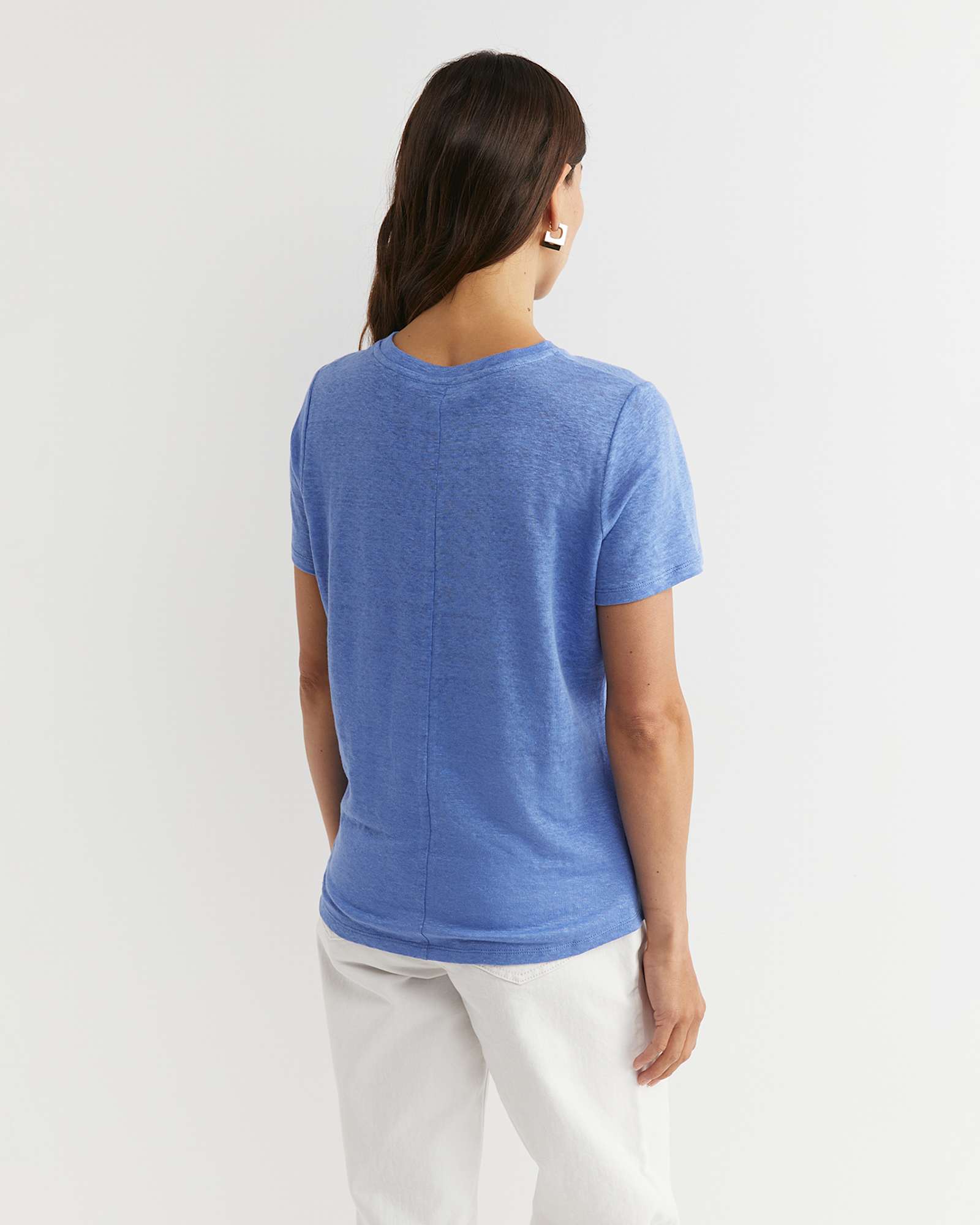 Tonia Crew Neck Linen Tee in BELLE BLUE