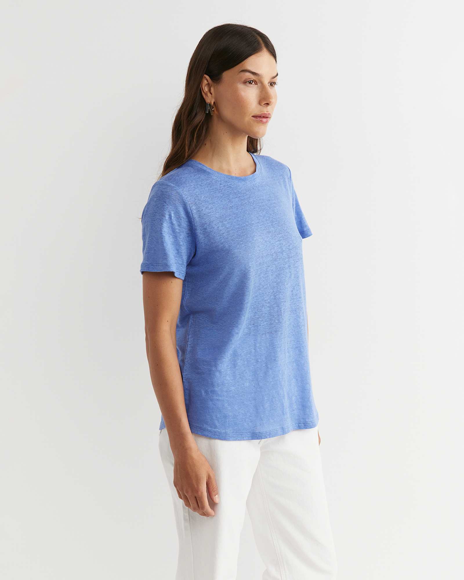 Tonia Crew Neck Linen Tee in BELLE BLUE