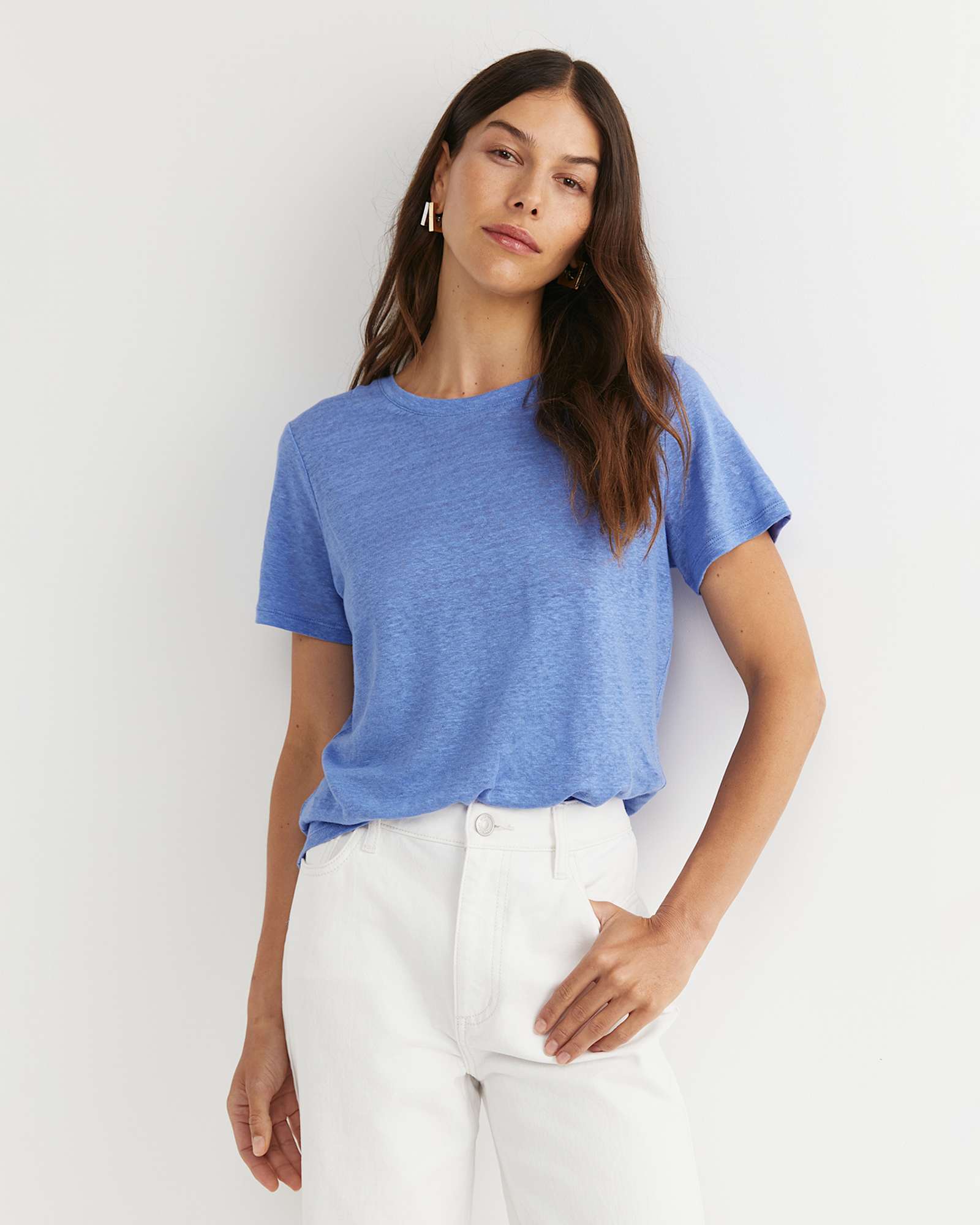 Tonia Crew Neck Linen Tee in BELLE BLUE
