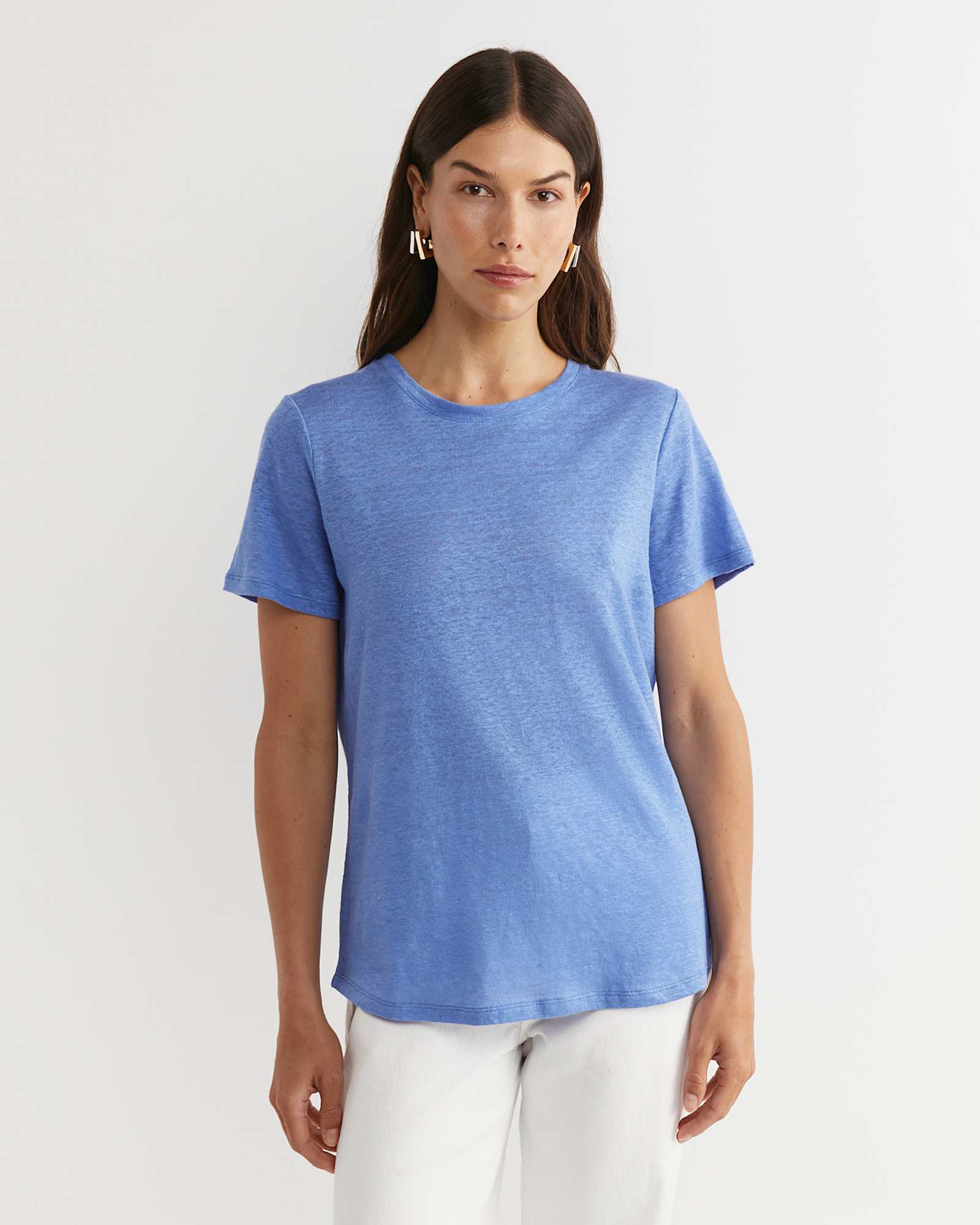 Tonia Crew Neck Linen Tee in BELLE BLUE