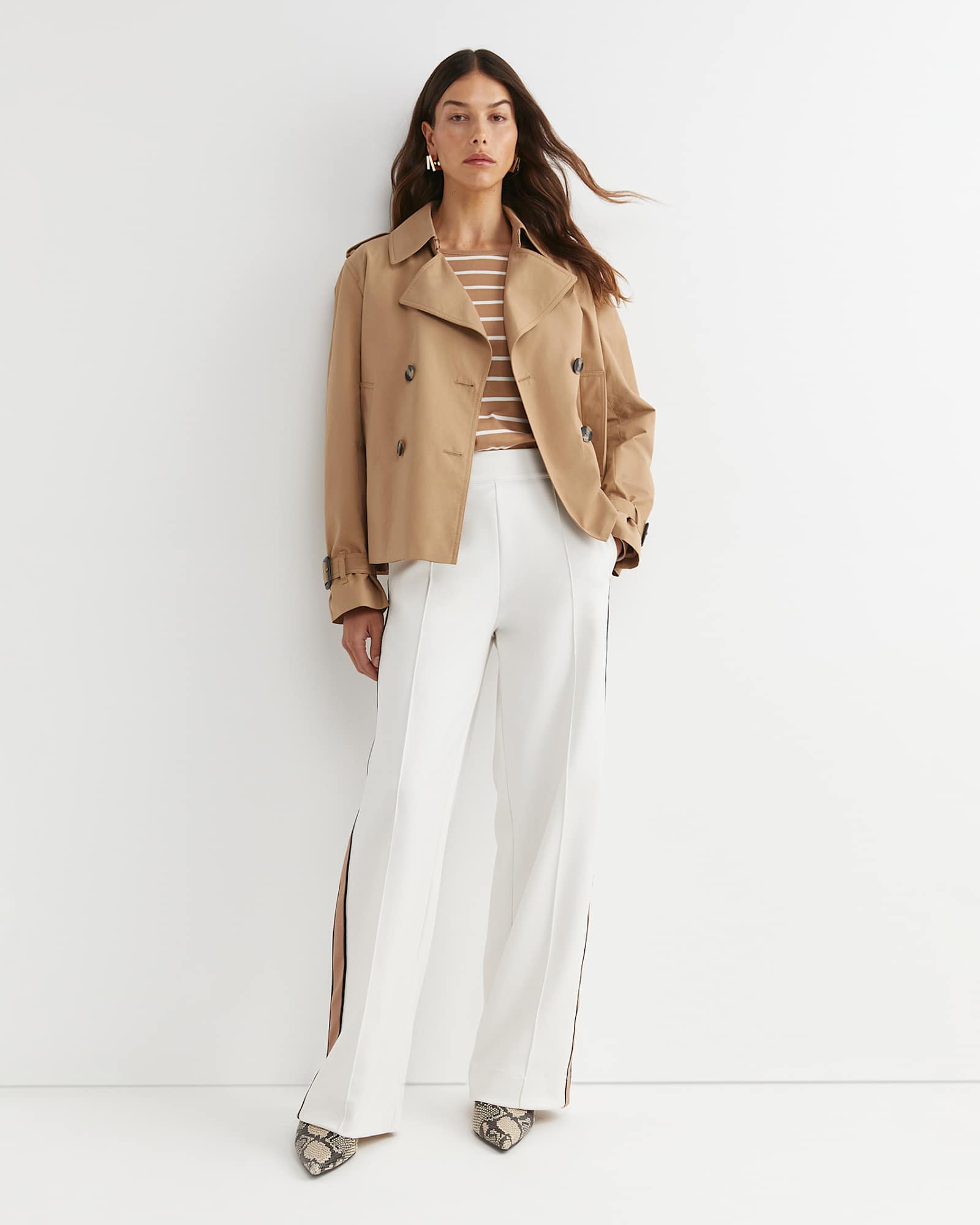 Heidi Long Sleeve Rib Tee in TAN/WHITE