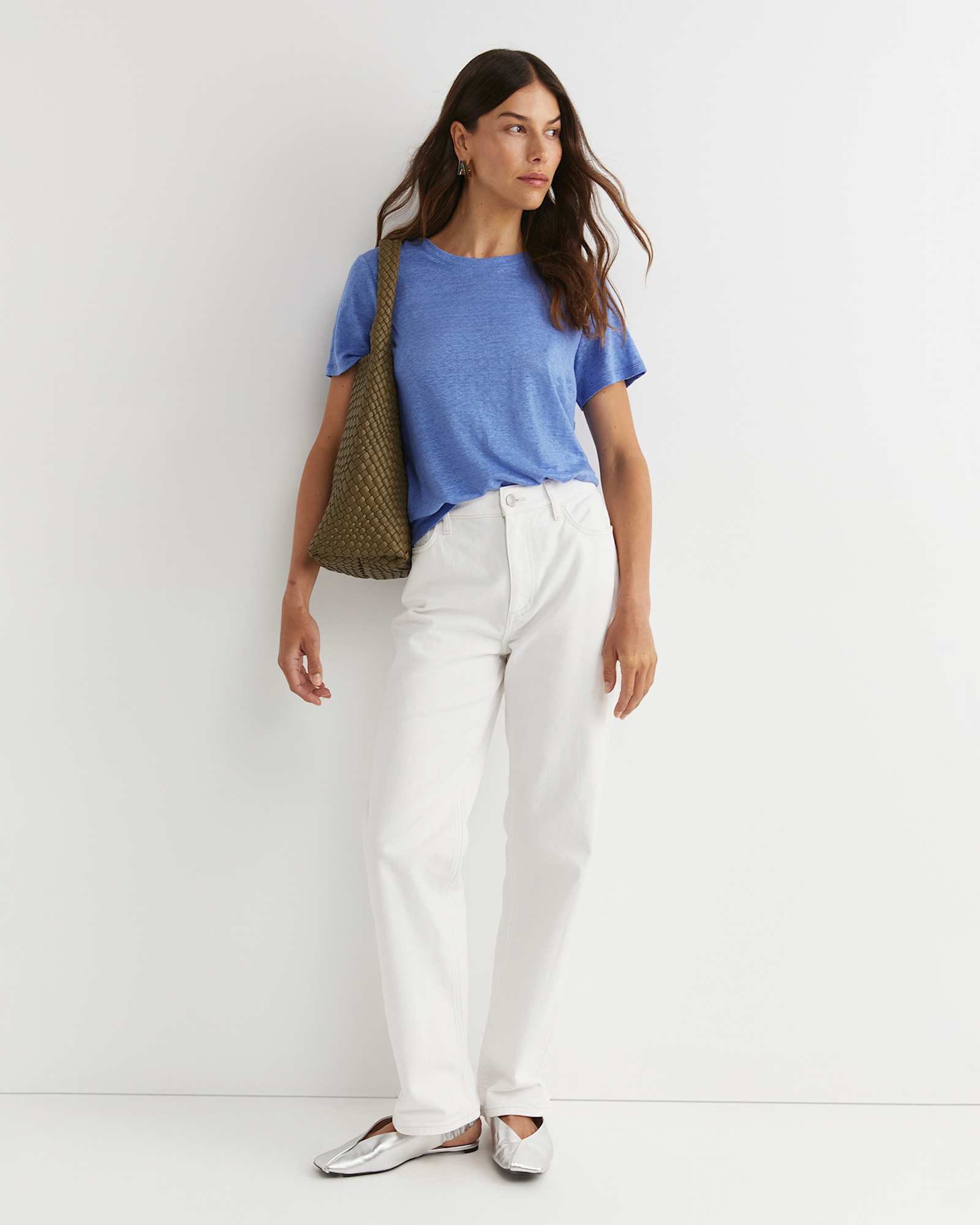Tonia Crew Neck Linen Tee in BELLE BLUE