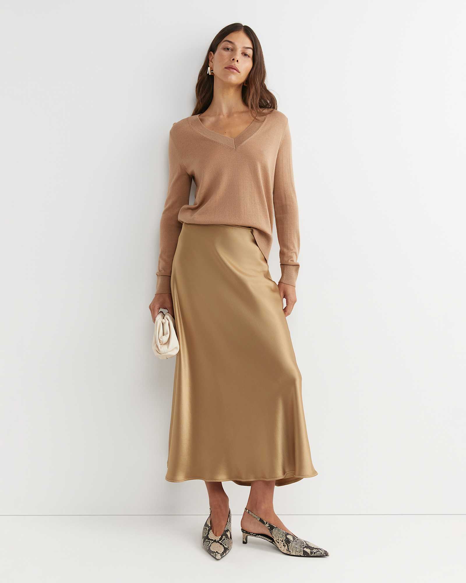 Charlotte Bias Slip Skirt in LATTE