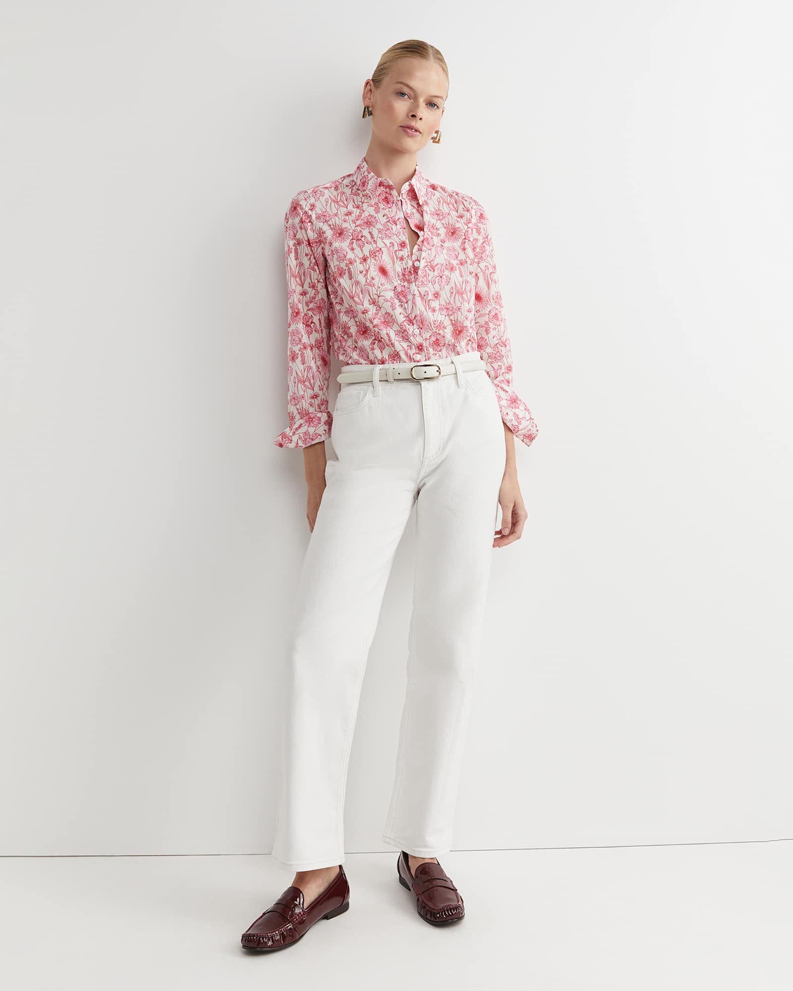 Muse Liberty Long Sleeve Shirt in WHITE/PINK