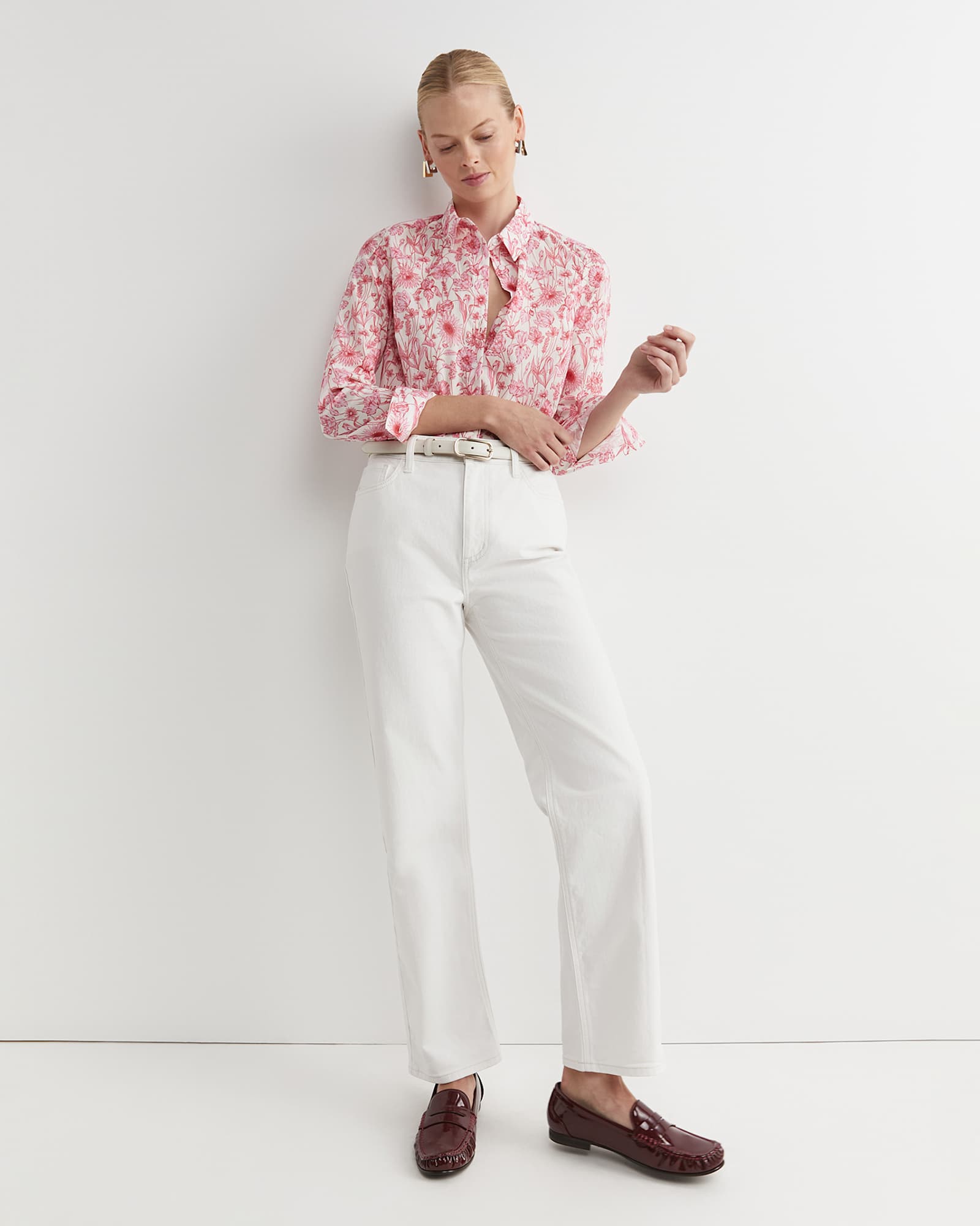 Muse Liberty Long Sleeve Shirt in WHITE/PINK