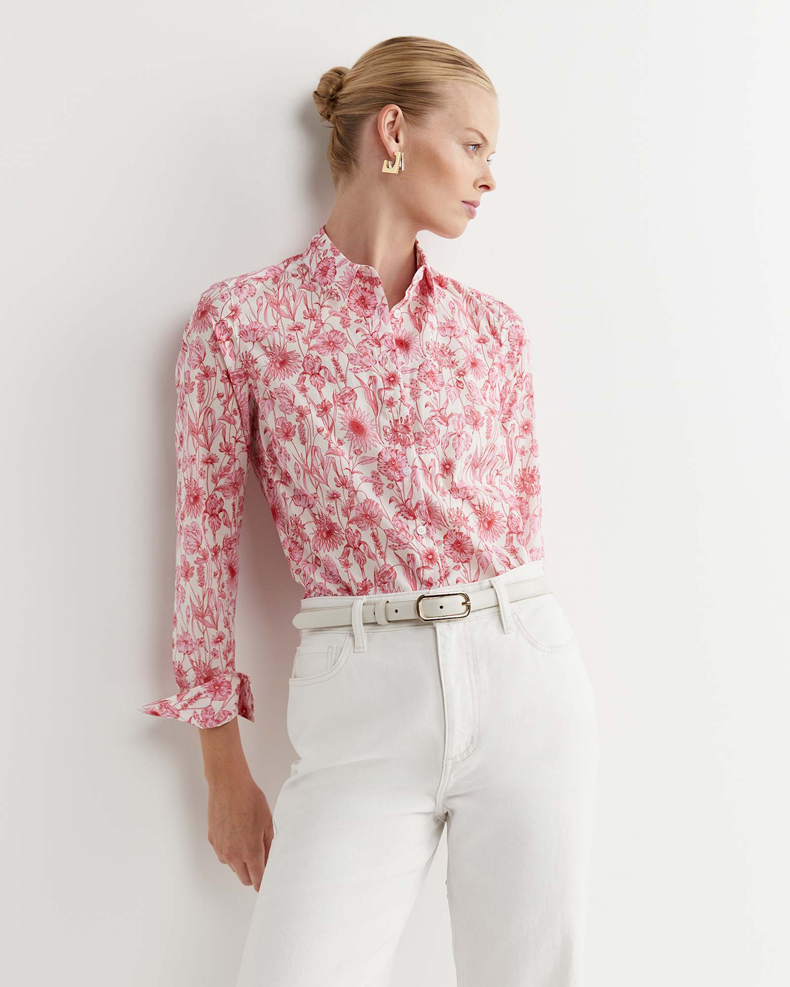 Muse Liberty Long Sleeve Shirt in WHITE/PINK