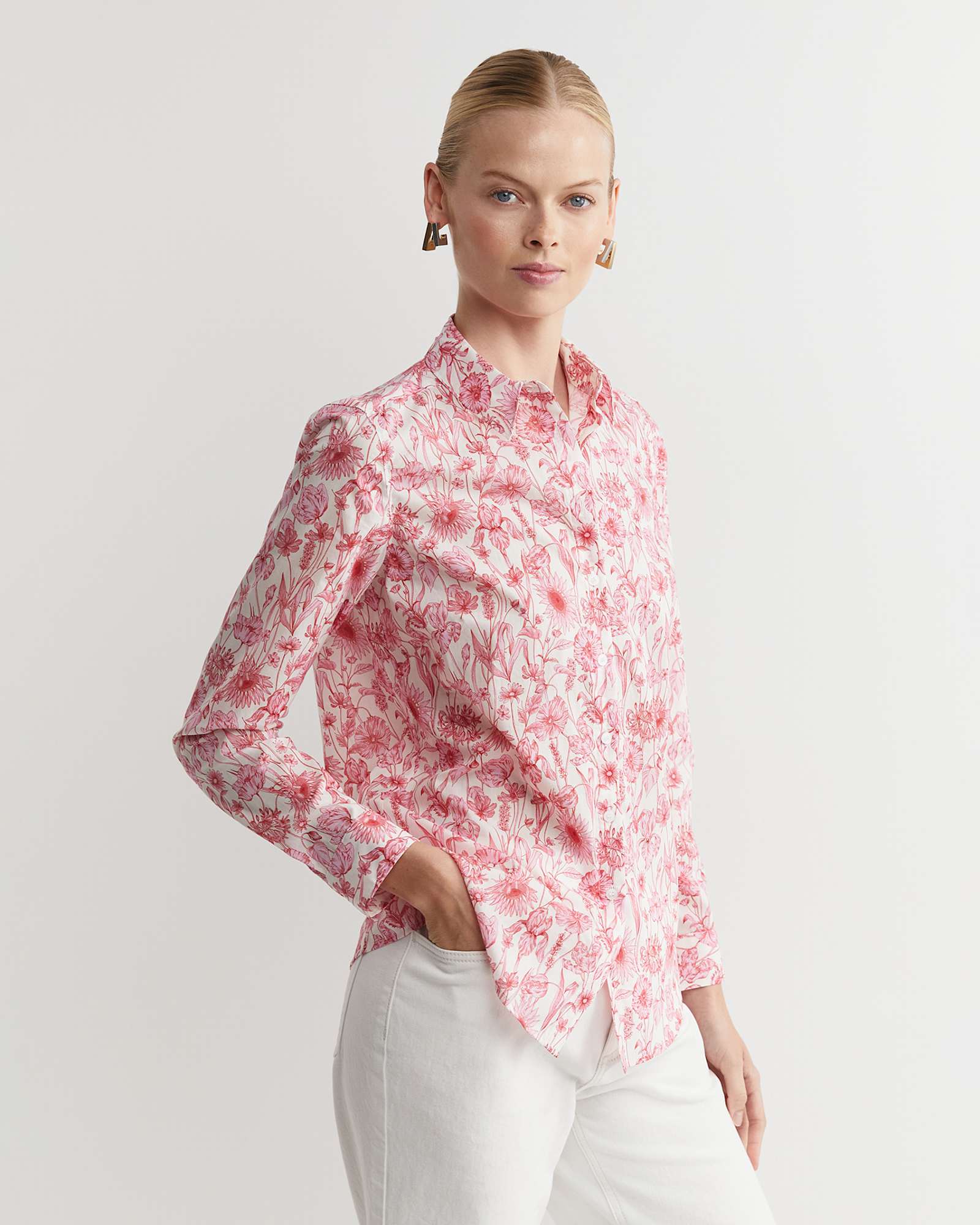 Muse Liberty Long Sleeve Shirt in WHITE/PINK