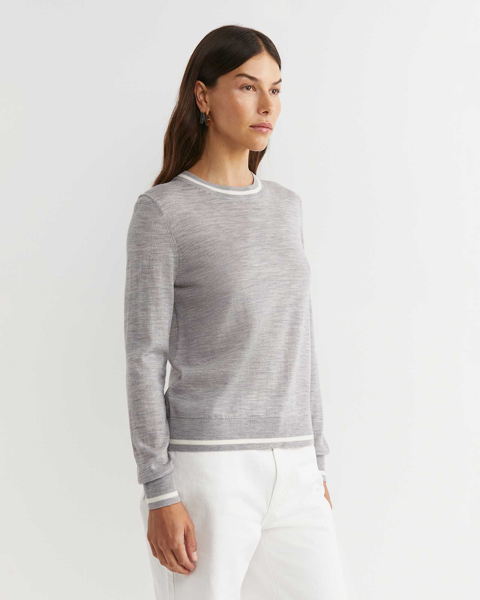Francis Merino Crew Neck Knit in SILVER MELANGE