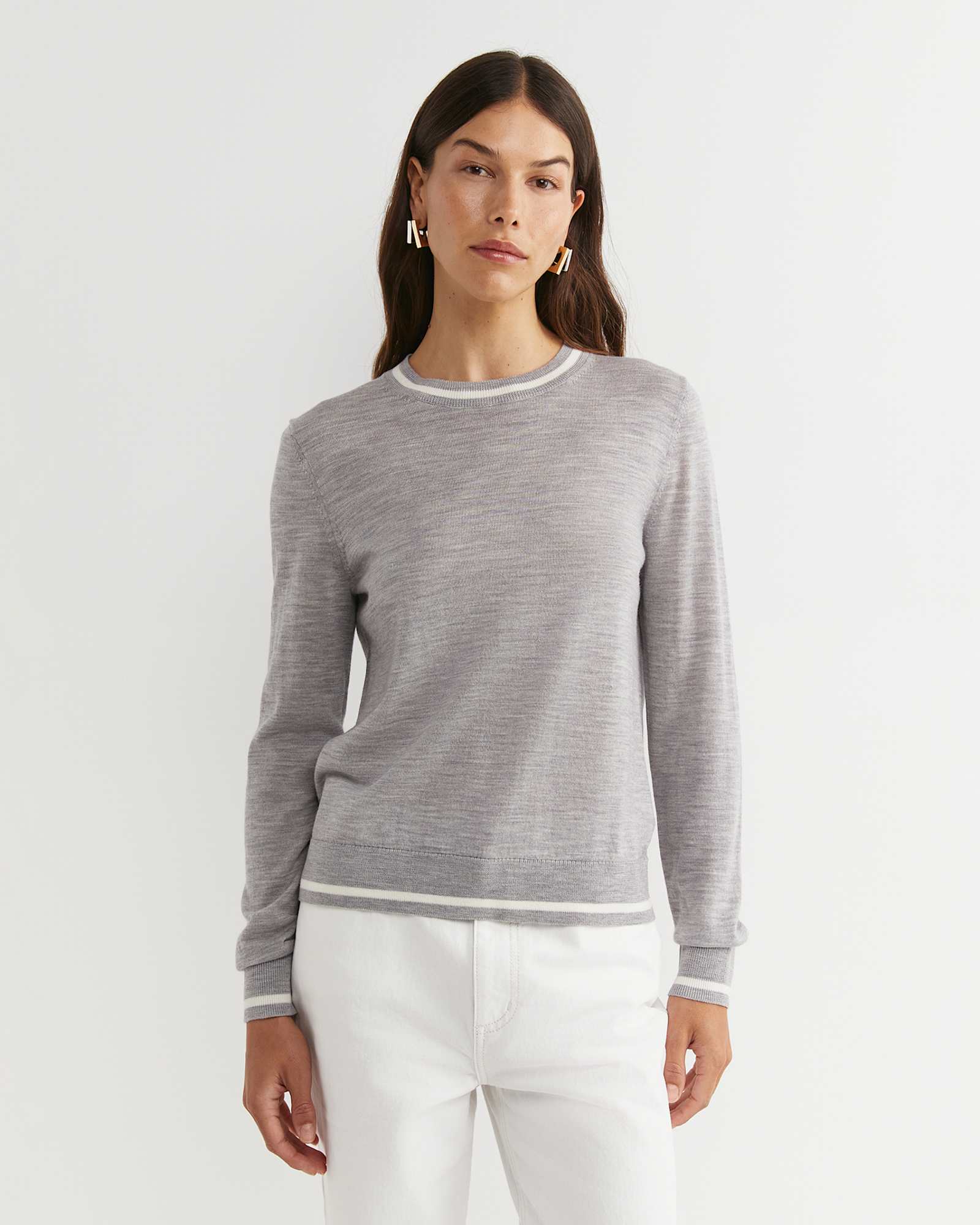 Francis Merino Crew Neck Knit in SILVER MELANGE