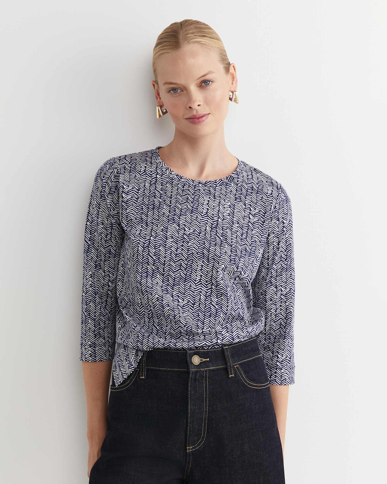 Harriet Mercerised Tee in NAVY MULTI
