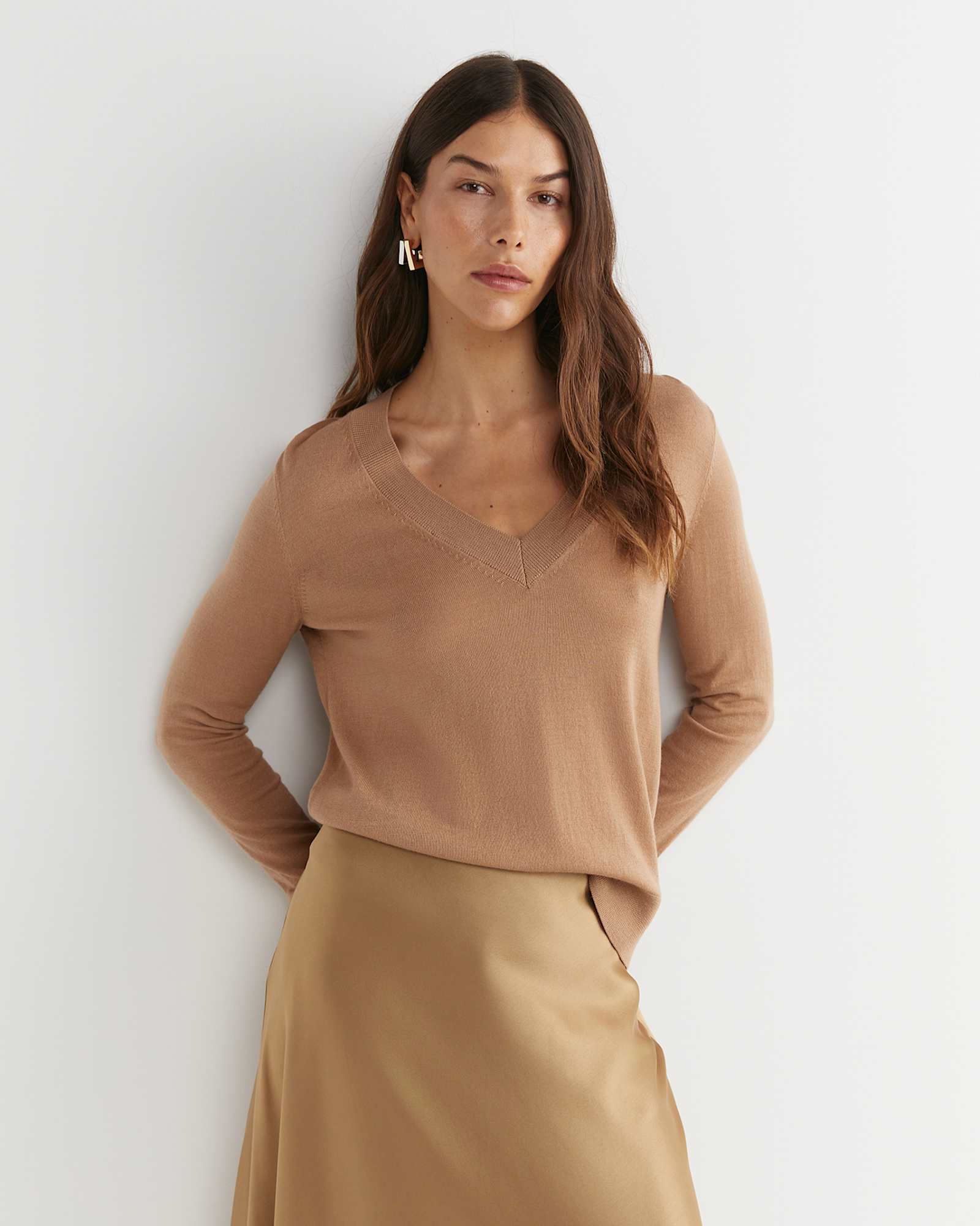 Francis Merino V-Neck Knit in TAN