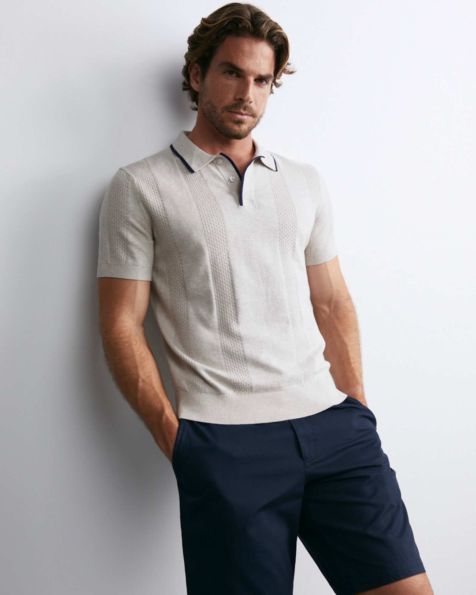 Luka Short Sleeve Knit Polo in NATURAL