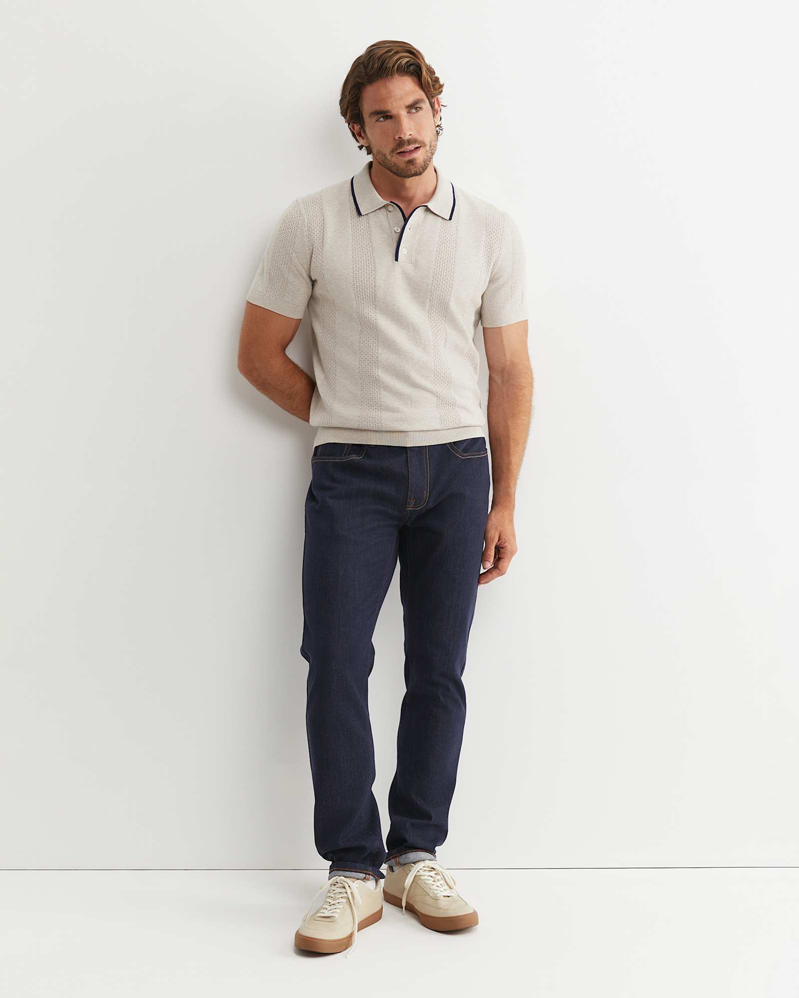 Luka Short Sleeve Knit Polo in NATURAL