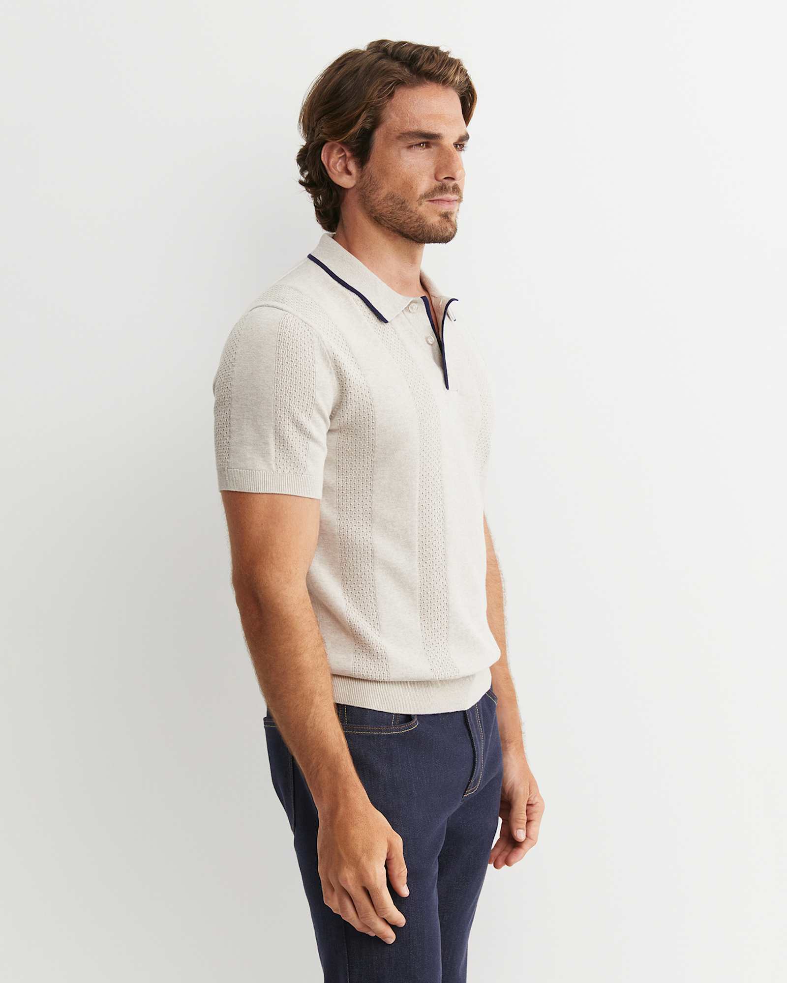 Luka Short Sleeve Knit Polo in NATURAL