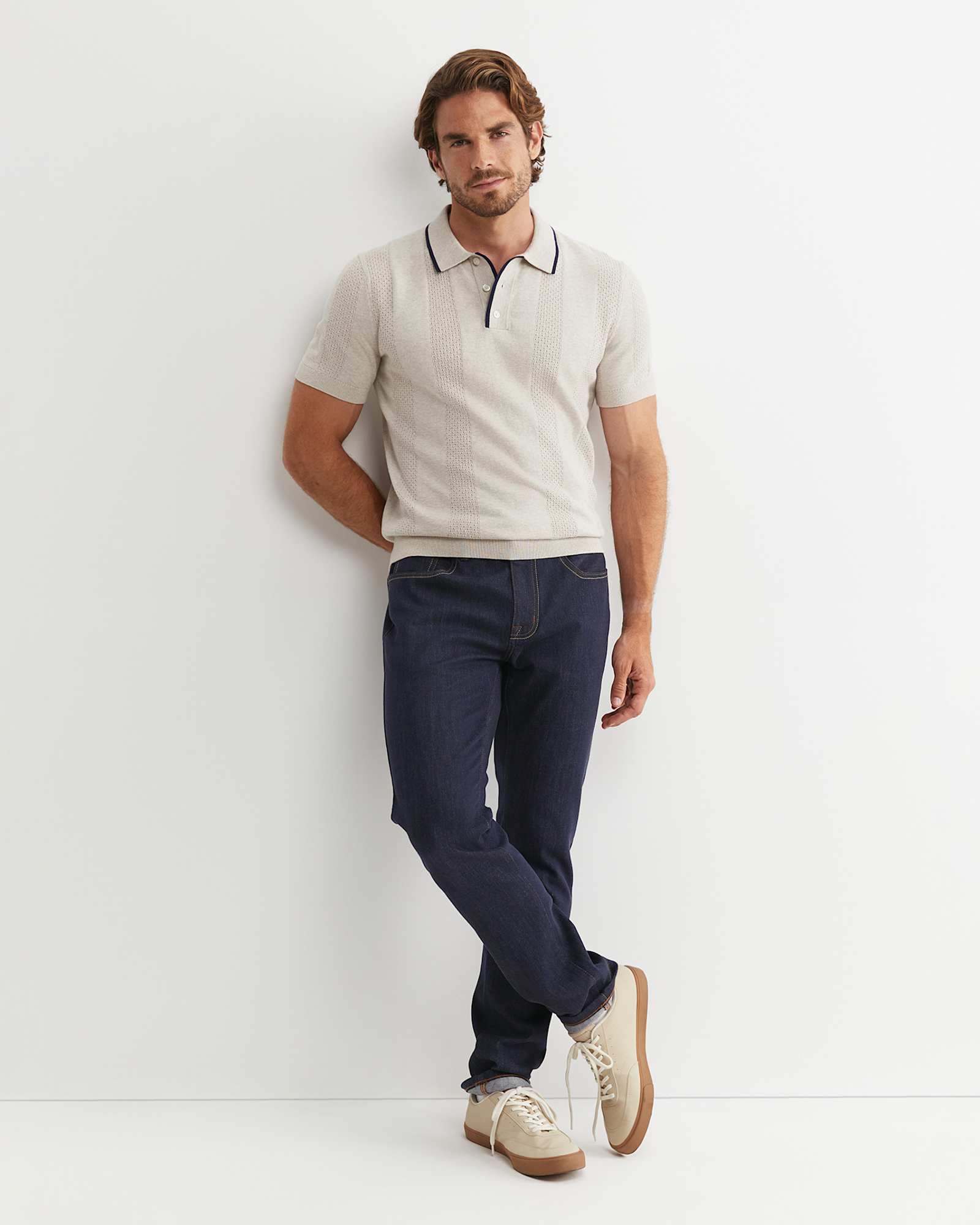 Luka Short Sleeve Knit Polo in NATURAL