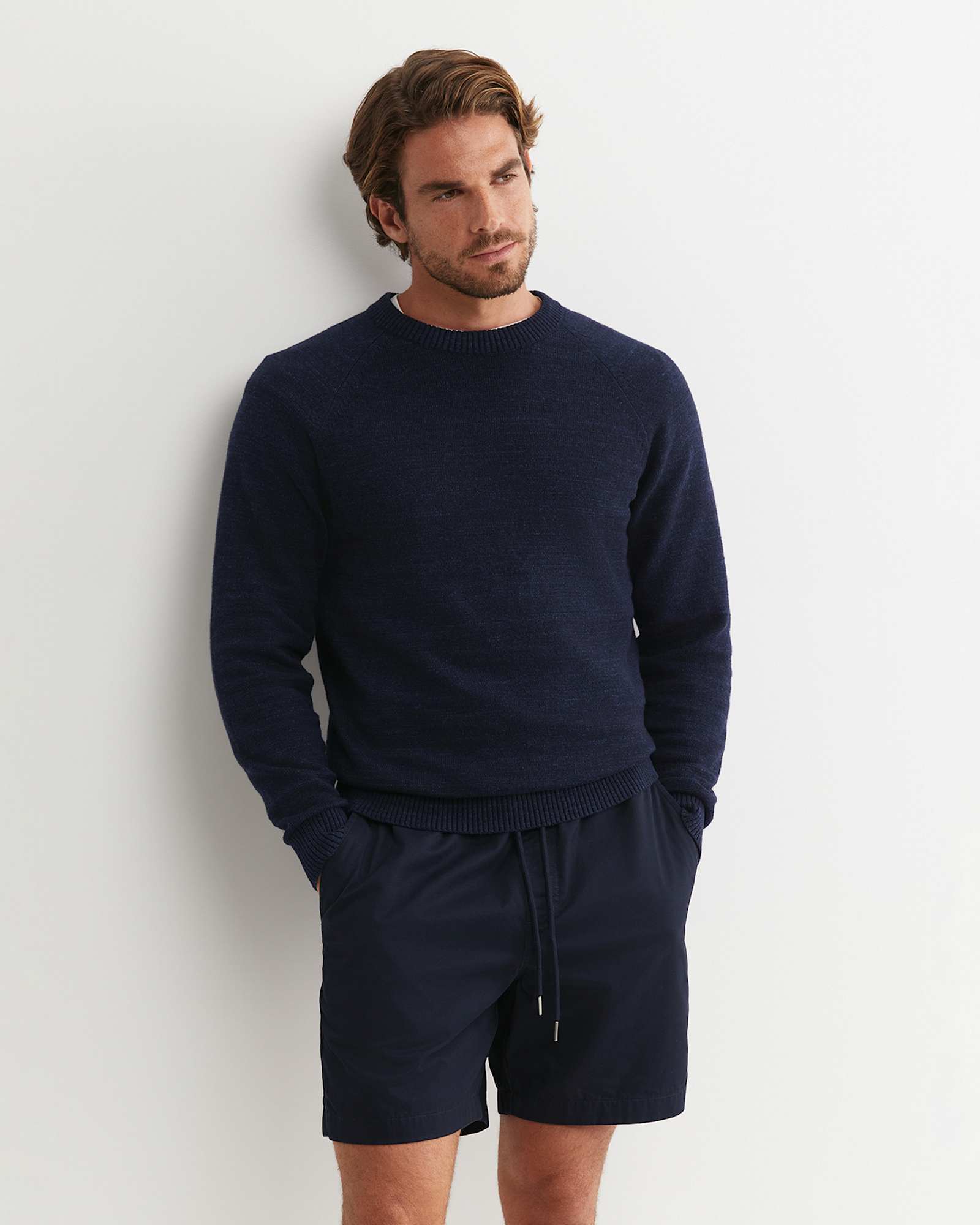 Riley Raglan Crew Neck Knit in NAVY