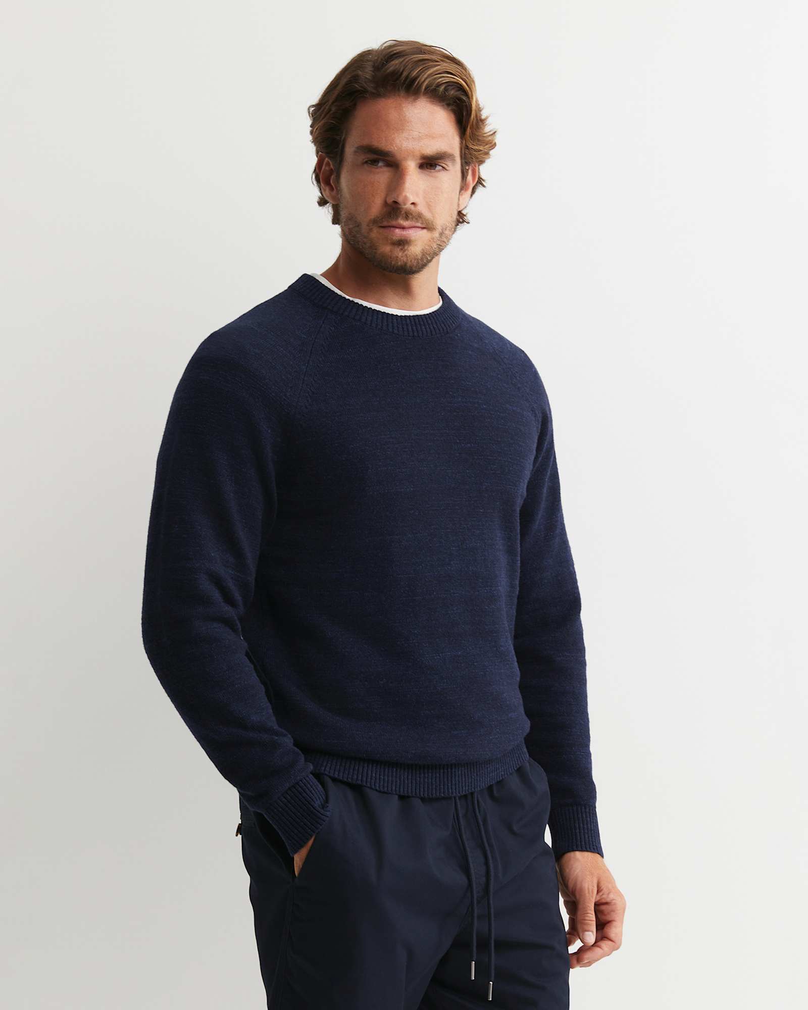 Riley Raglan Crew Neck Knit in NAVY