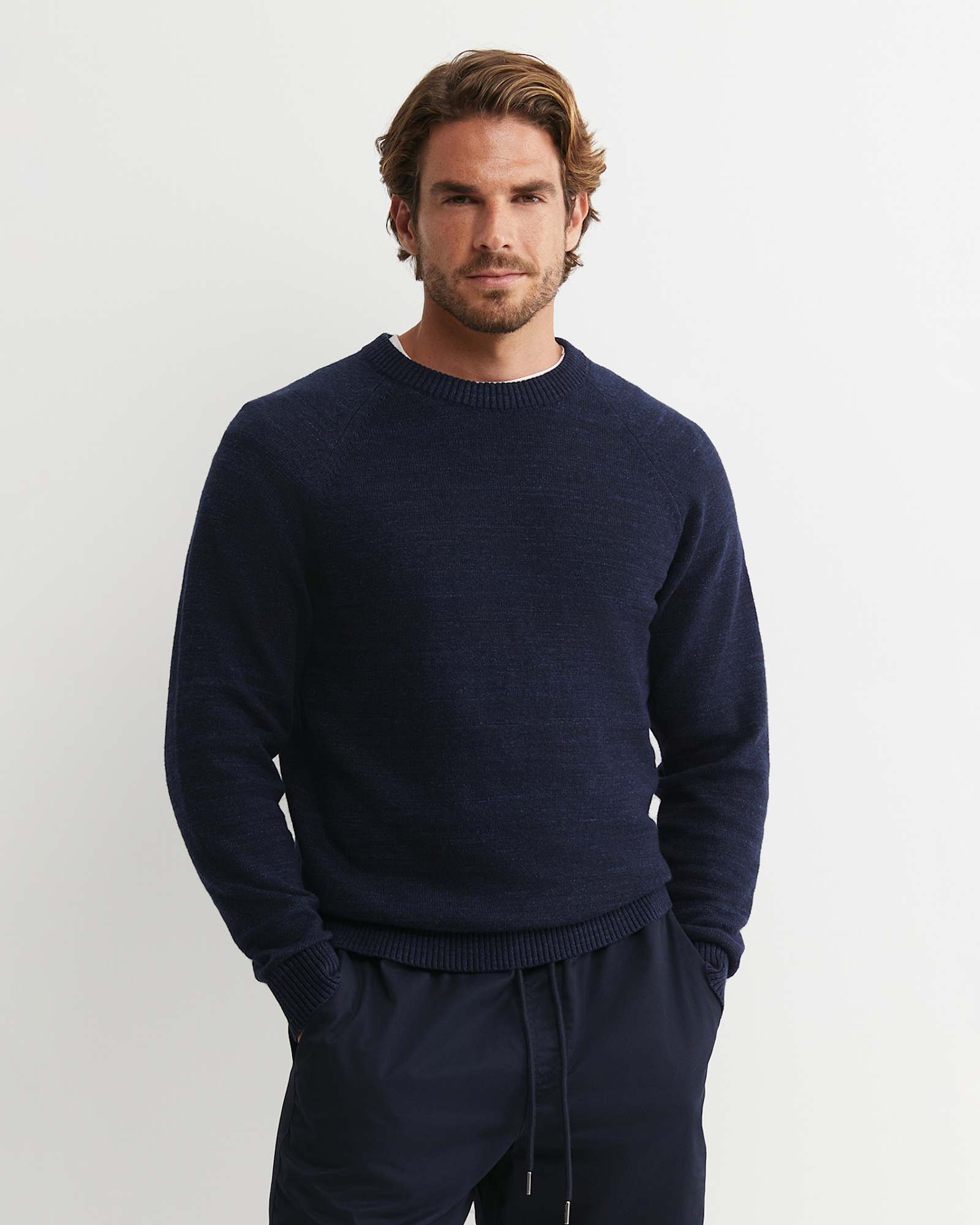 Riley Raglan Crew Neck Knit in NAVY