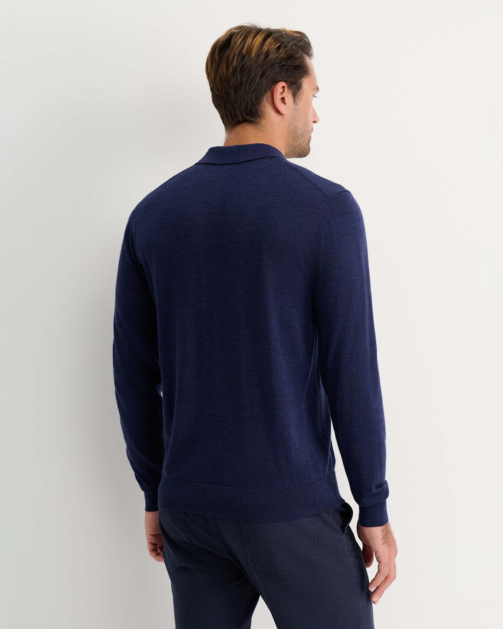 Long Sleeve Merino Knit Polo in NAVY