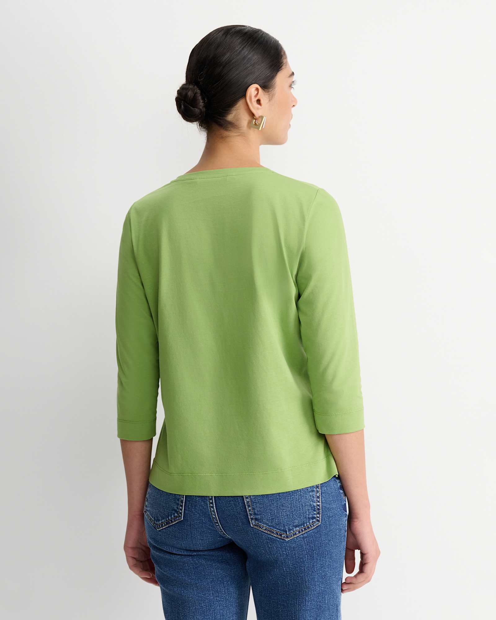 Mercerised Cotton 3/4 Sleeve Tee in AVOCADO