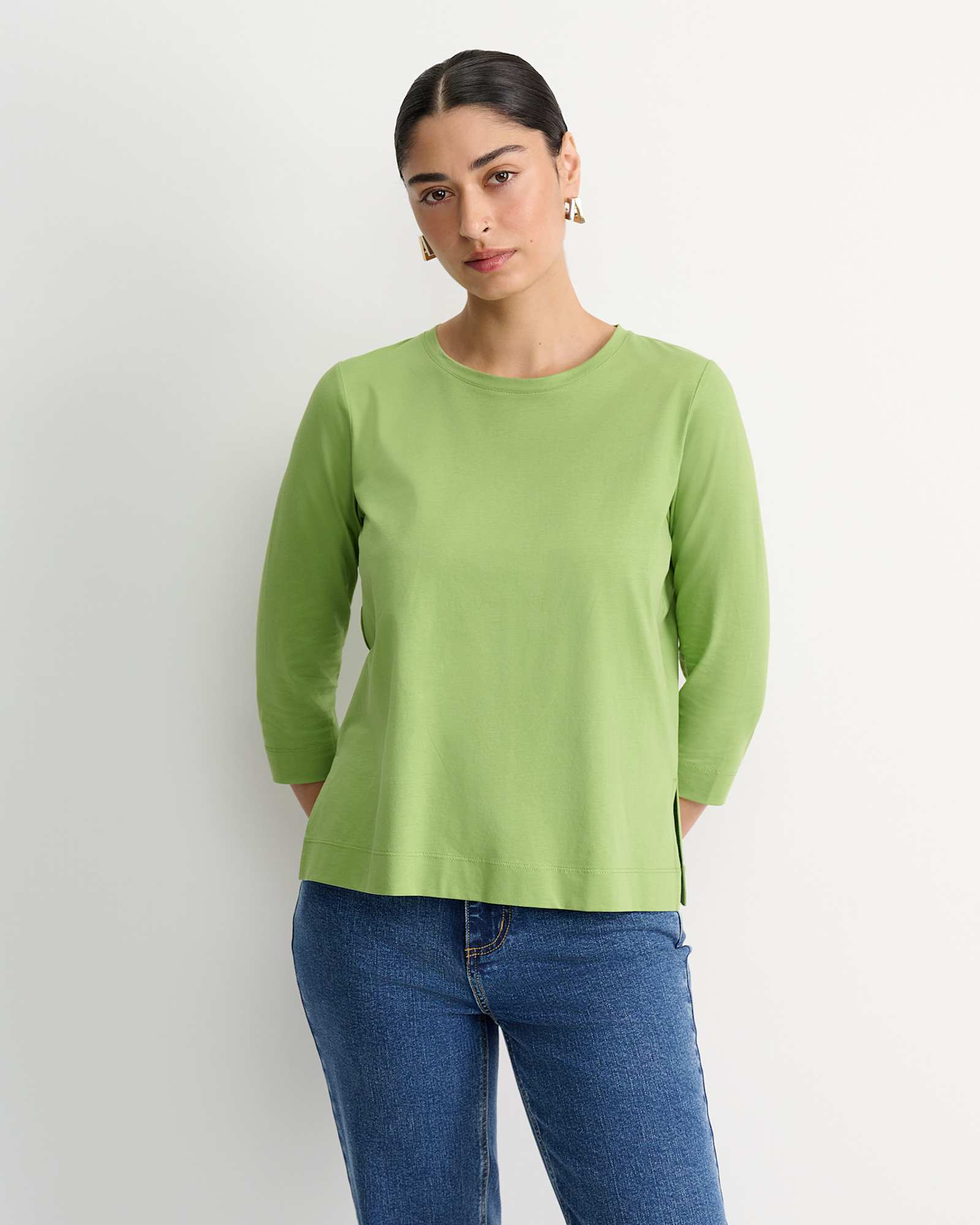 Mercerised Cotton 3/4 Sleeve Tee in AVOCADO