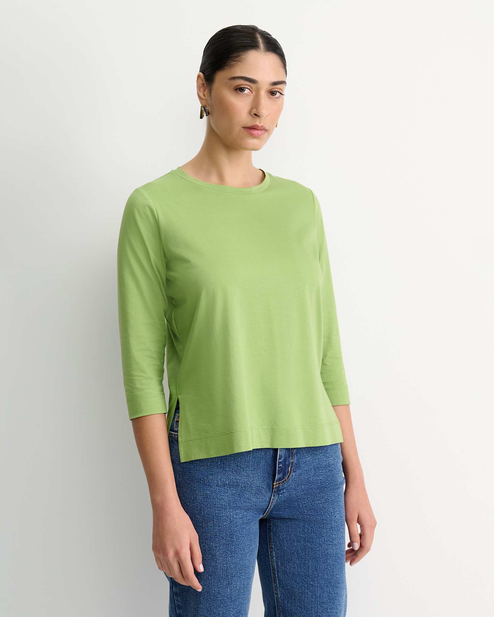Mercerised Cotton 3/4 Sleeve Tee in AVOCADO