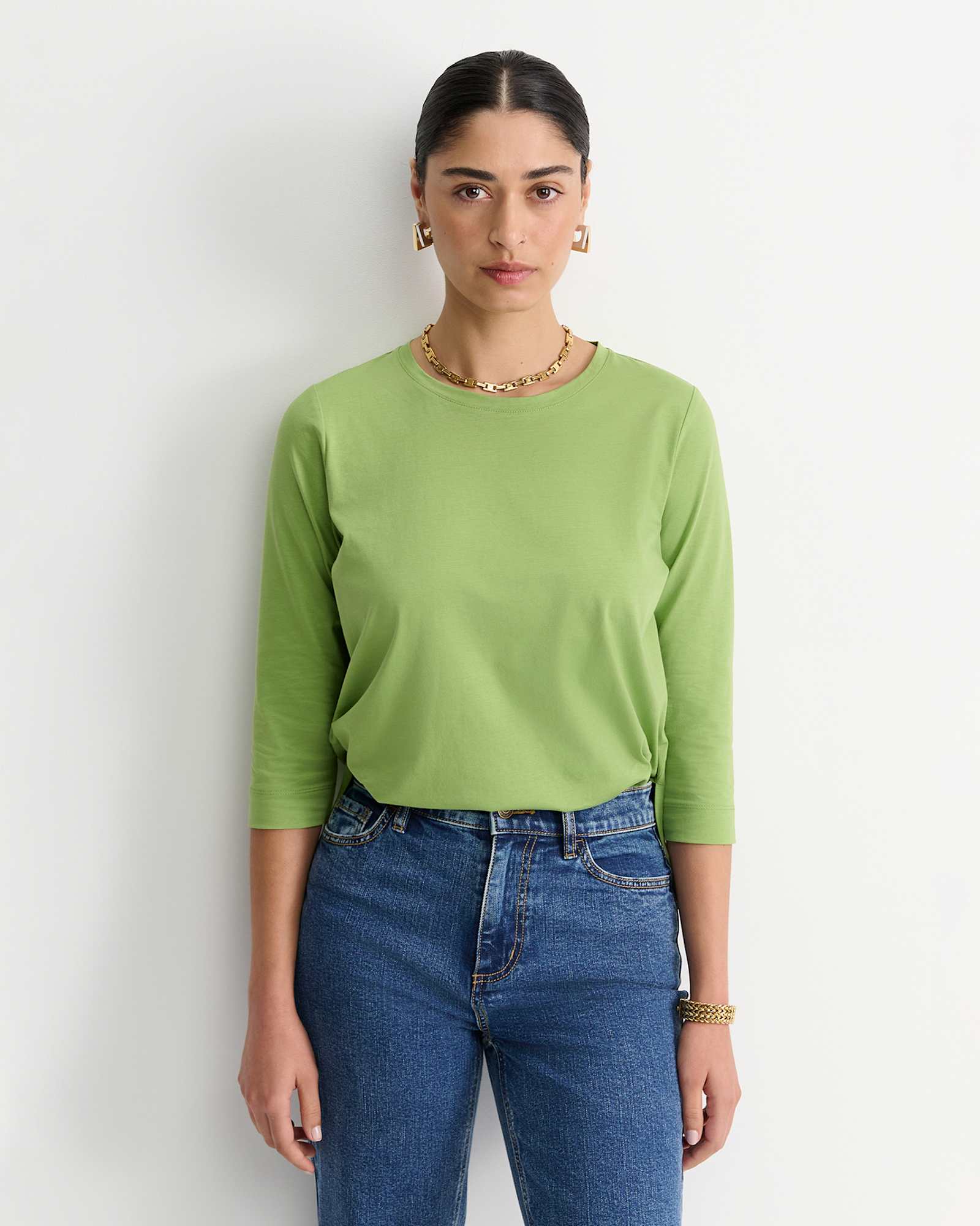 Mercerised Cotton 3/4 Sleeve Tee in AVOCADO