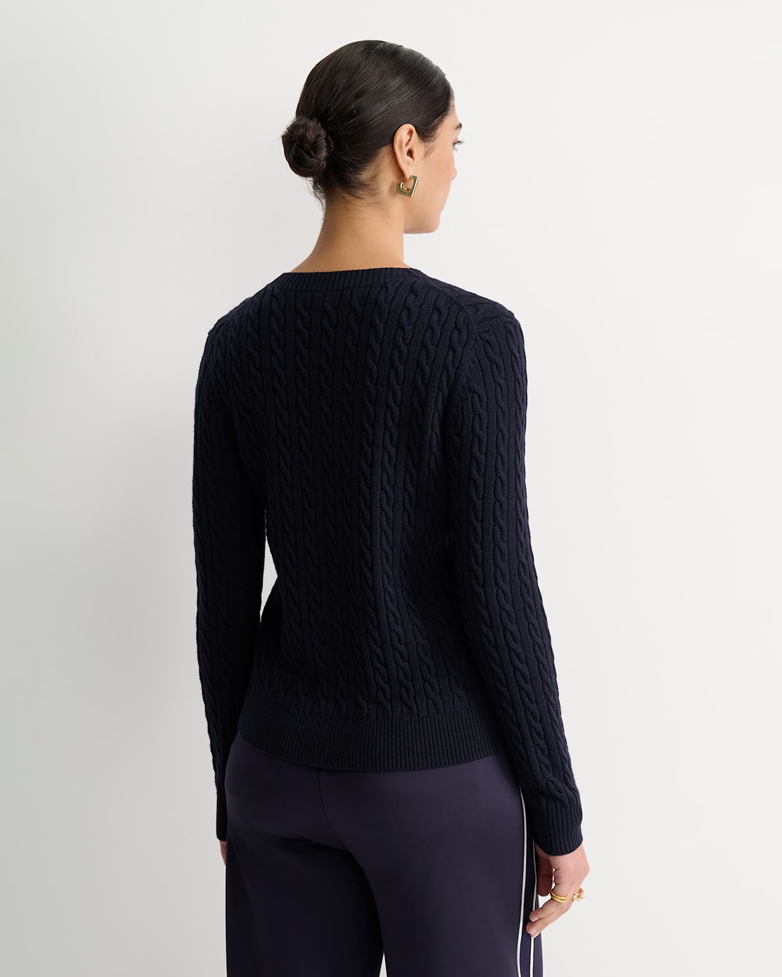 Merino Wool Baby Cable Sweater in NAVY